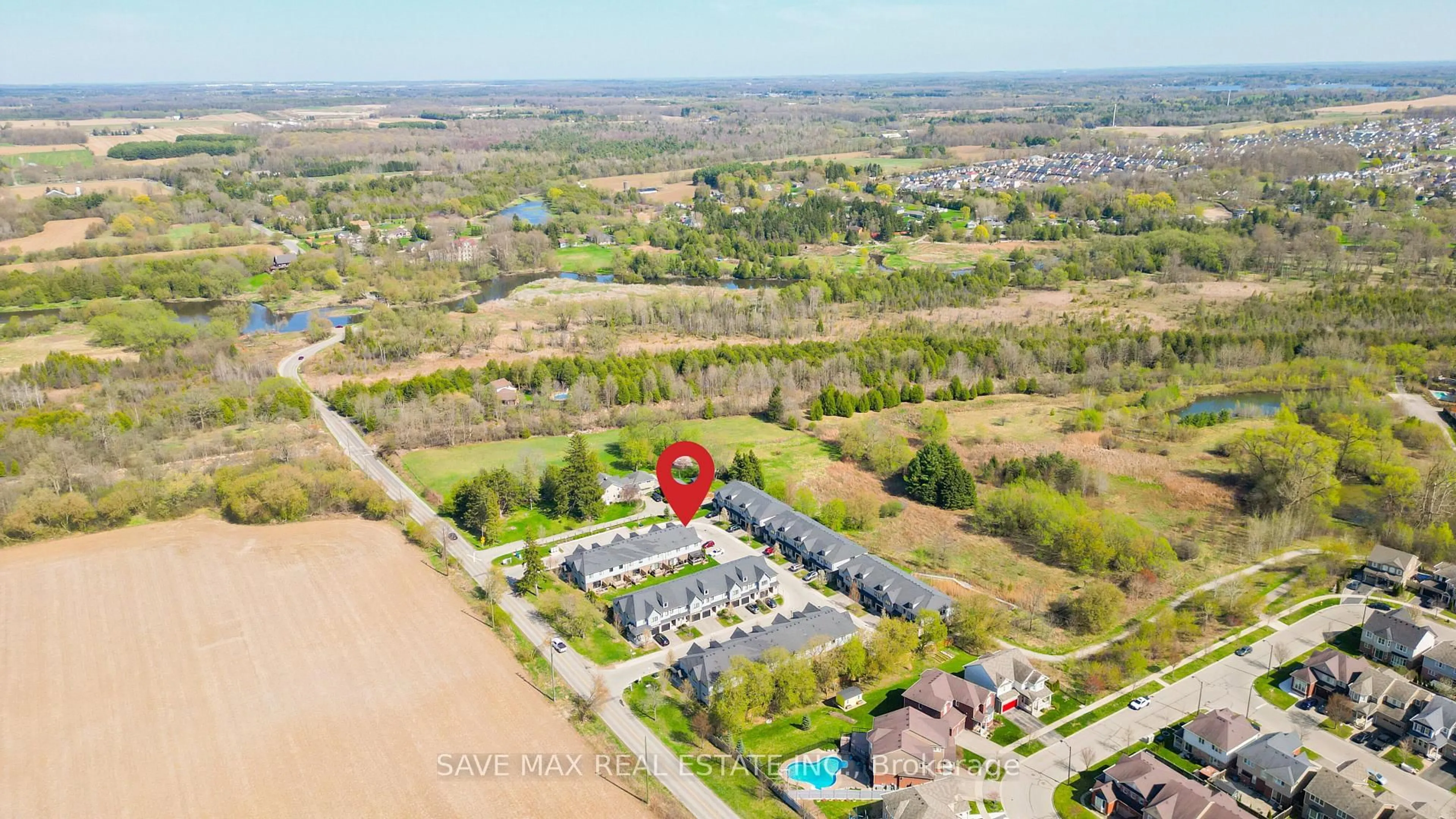 A pic from outside/outdoor area/front of a property/back of a property/a pic from drone, water/lake/river/ocean view for 625 Blackbridge Rd #6, Cambridge Ontario M3C 0G6