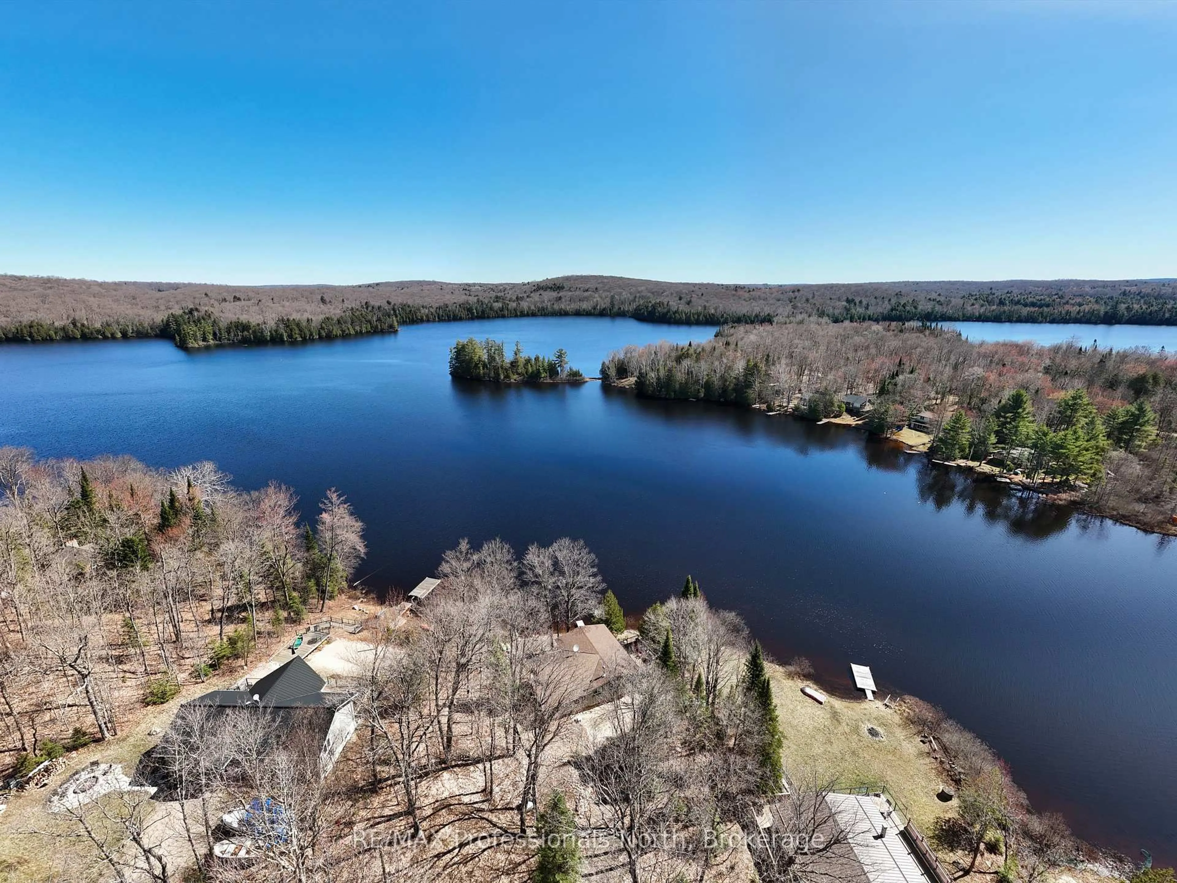 A pic from outside/outdoor area/front of a property/back of a property/a pic from drone, water/lake/river/ocean view for 299 Sherwood Dr, Perry Ontario P0A 1J0