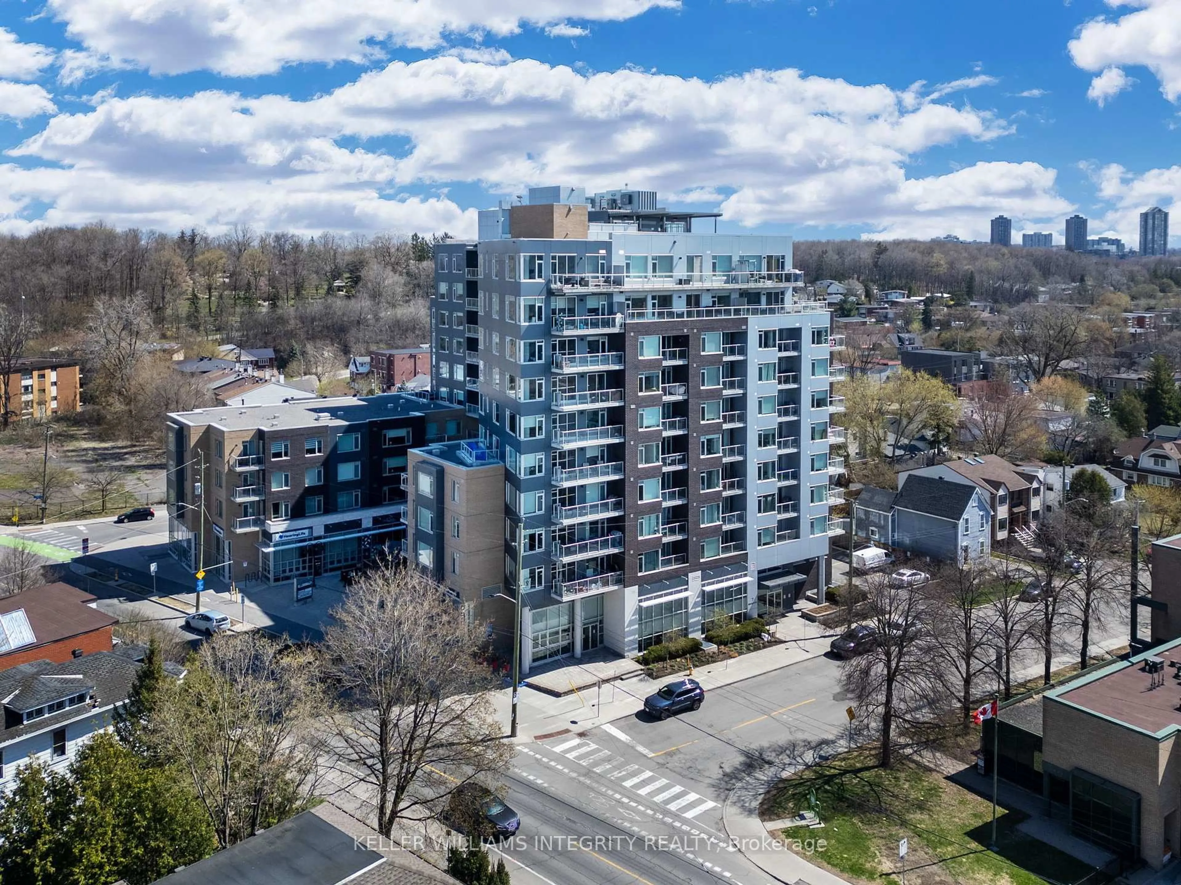 A pic from outside/outdoor area/front of a property/back of a property/a pic from drone, city buildings view from balcony for 7 Marquette Ave #308, Ottawa Ontario K1L 8A7
