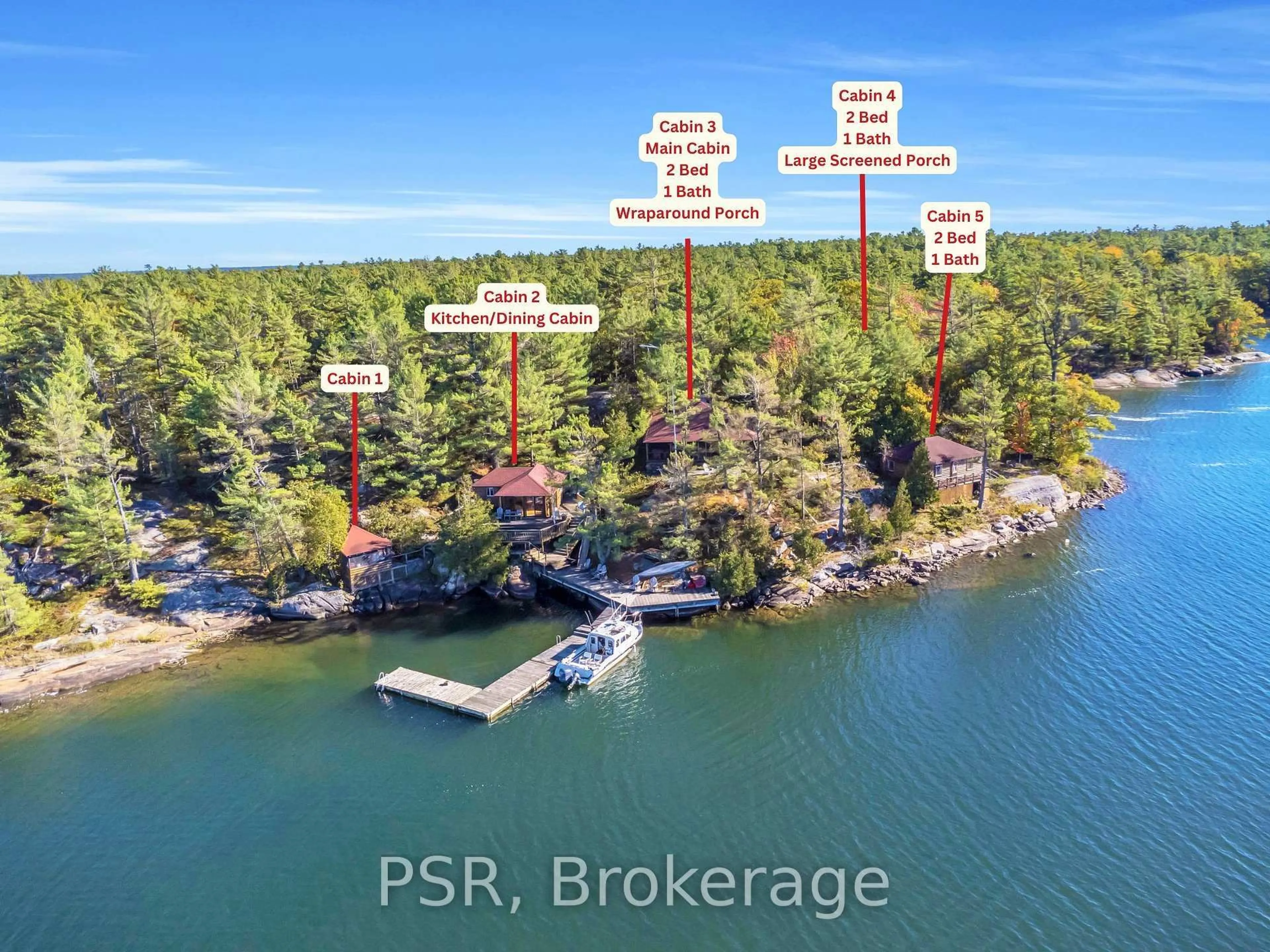 A pic from outside/outdoor area/front of a property/back of a property/a pic from drone, water/lake/river/ocean view for 9 A30 Island N/A, The Archipelago Ontario P0G 1K0
