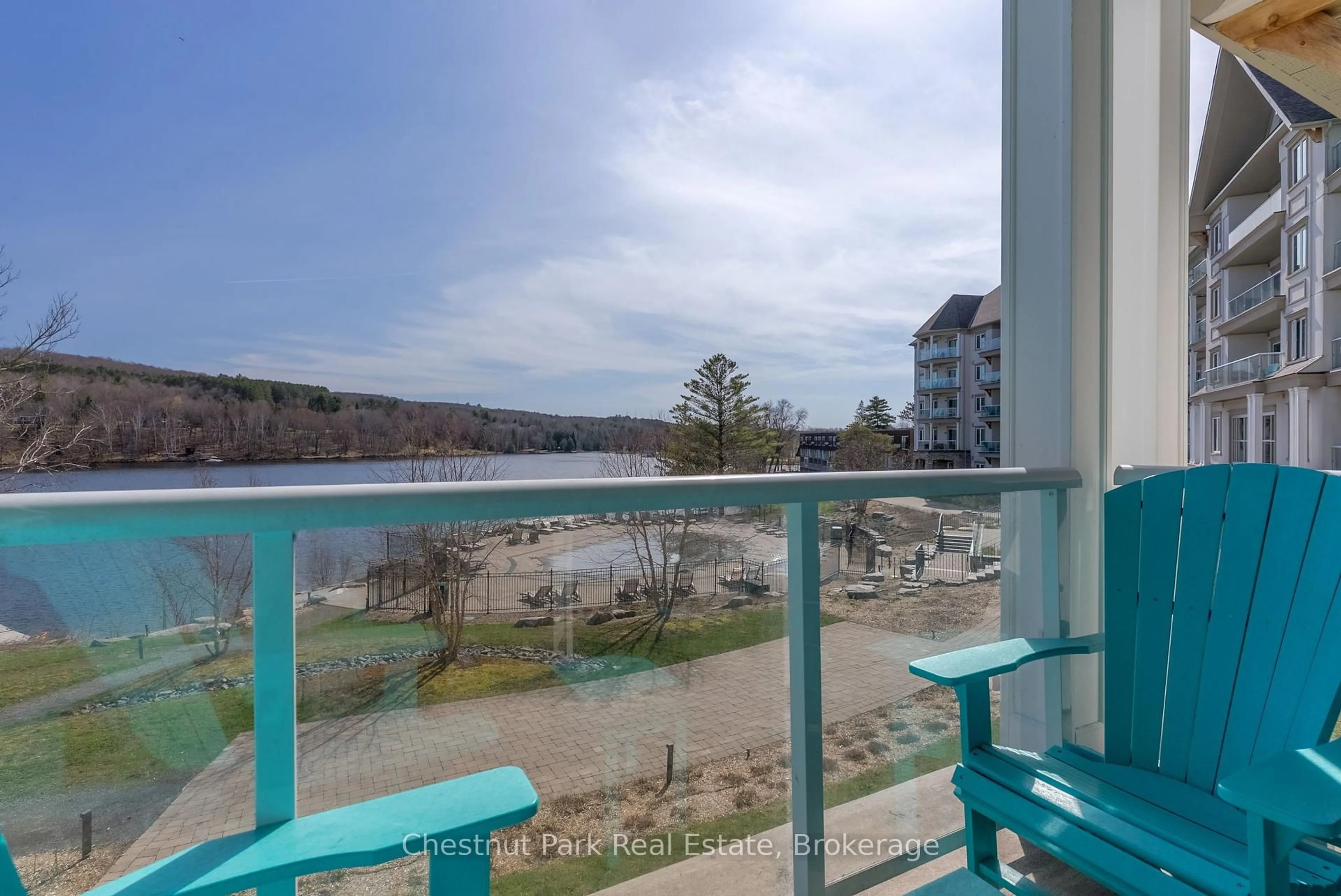 Balcony in the apartment, water/lake/river/ocean view for 25 Pen Lake Point Rd #117, Huntsville Ontario P1H 1A9