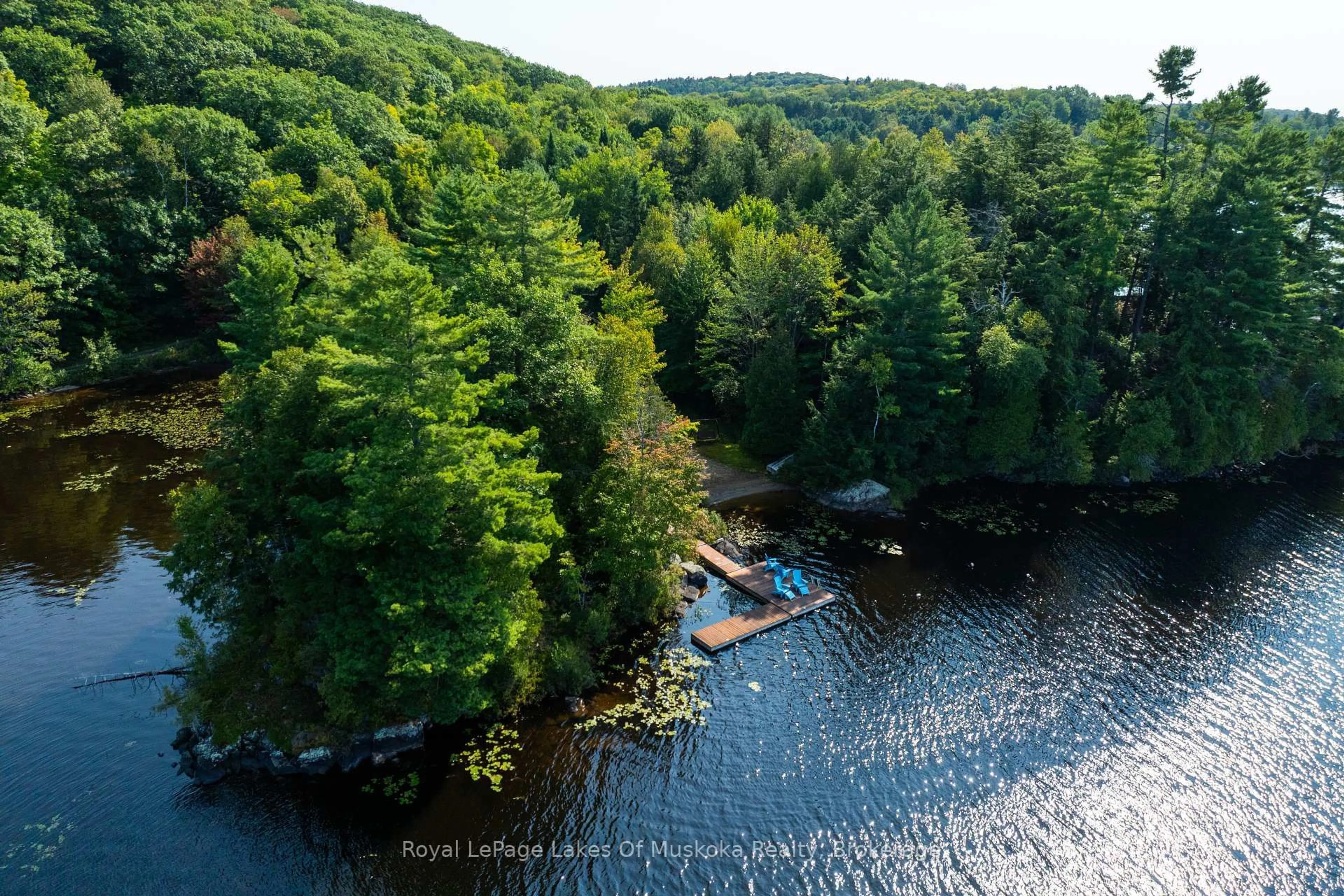 A pic from outside/outdoor area/front of a property/back of a property/a pic from drone, water/lake/river/ocean view for 1025 McCabe Rd, Lake of Bays Ontario P0B 1A0