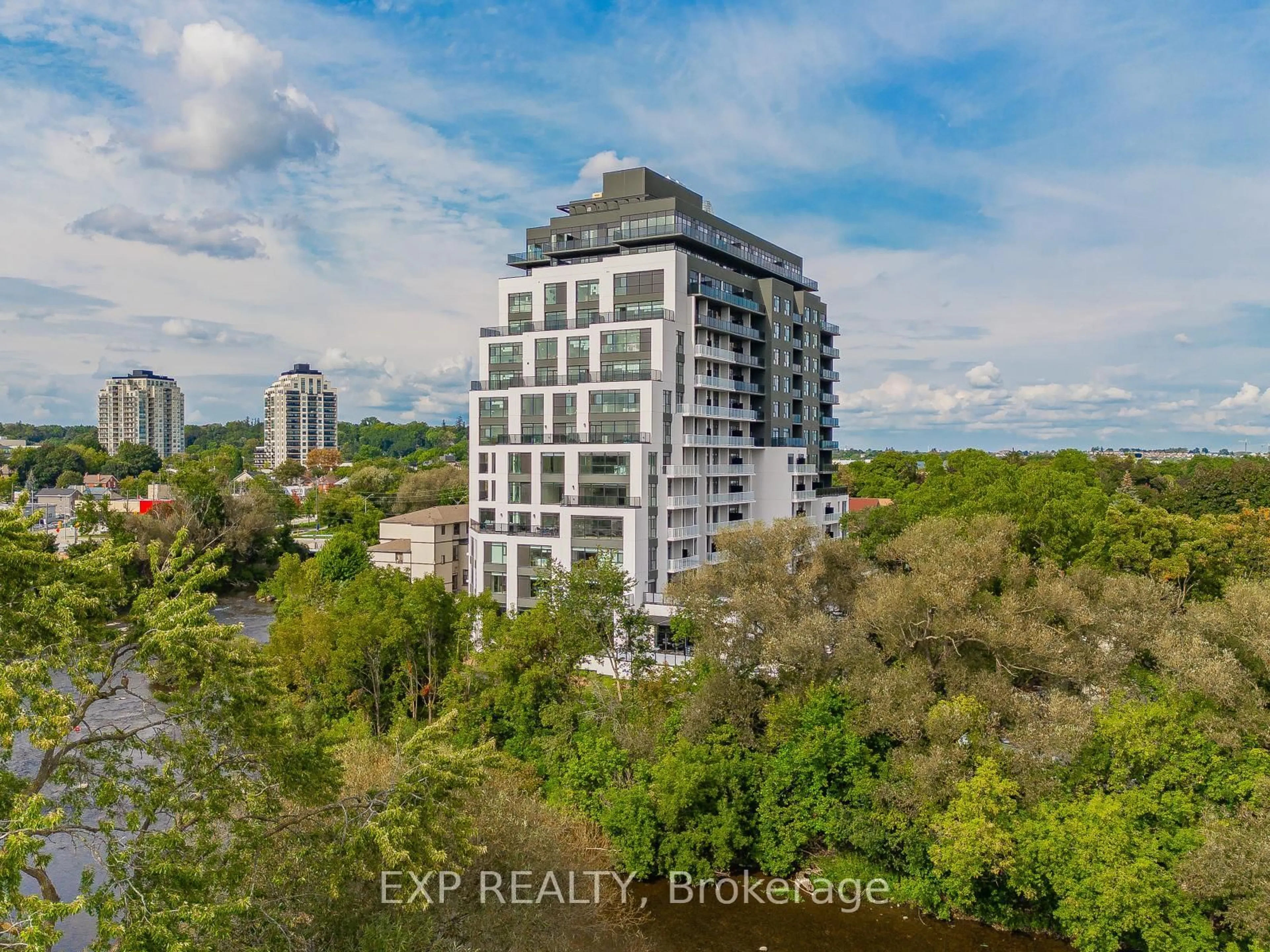 A pic from outside/outdoor area/front of a property/back of a property/a pic from drone, city buildings view from balcony for 71 Wyndham St #903, Guelph Ontario N1E 5R3