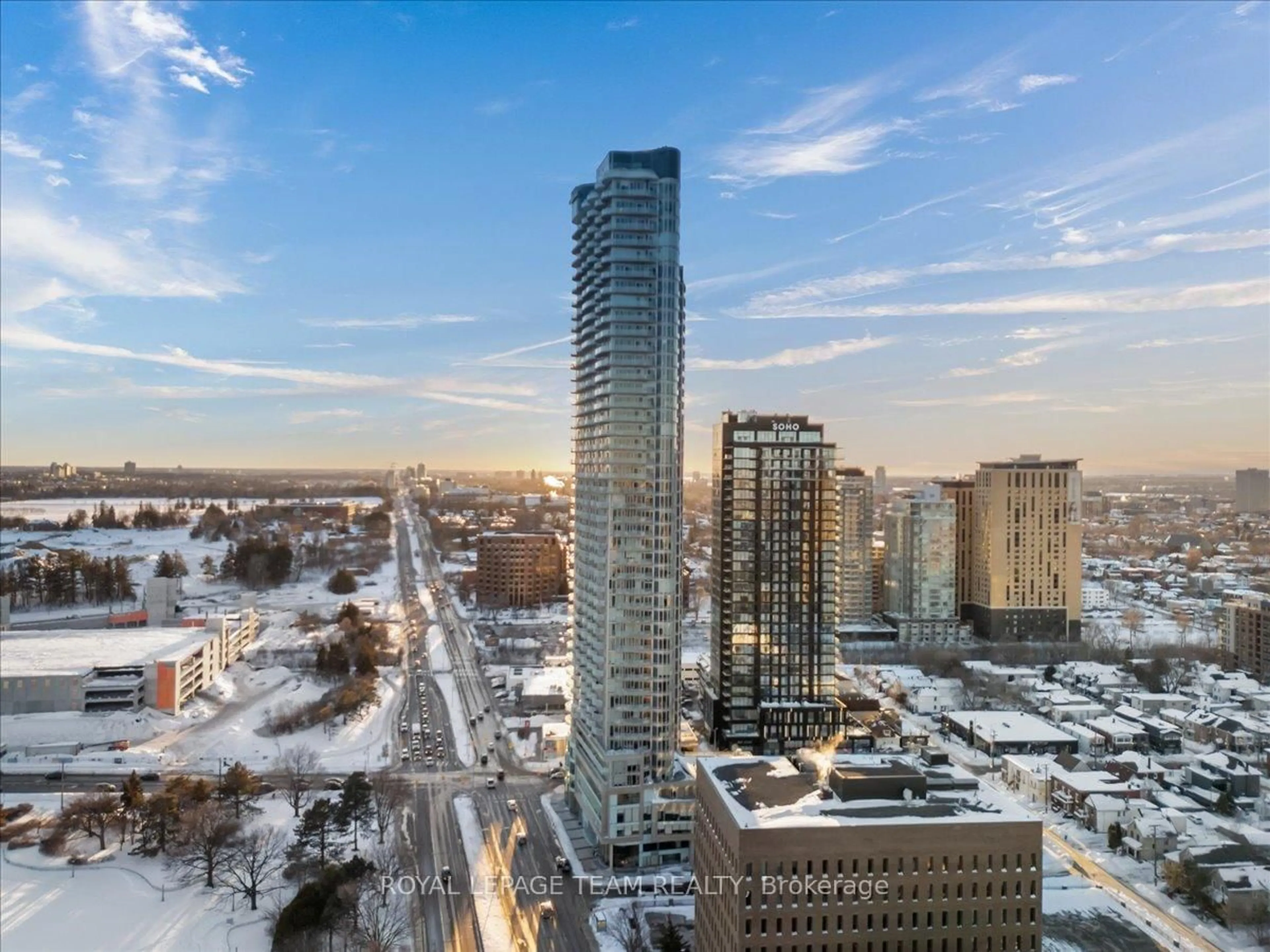A pic from outside/outdoor area/front of a property/back of a property/a pic from drone, city buildings view from balcony for 805 Carling Ave #3301, Ottawa Ontario K1S 5W9