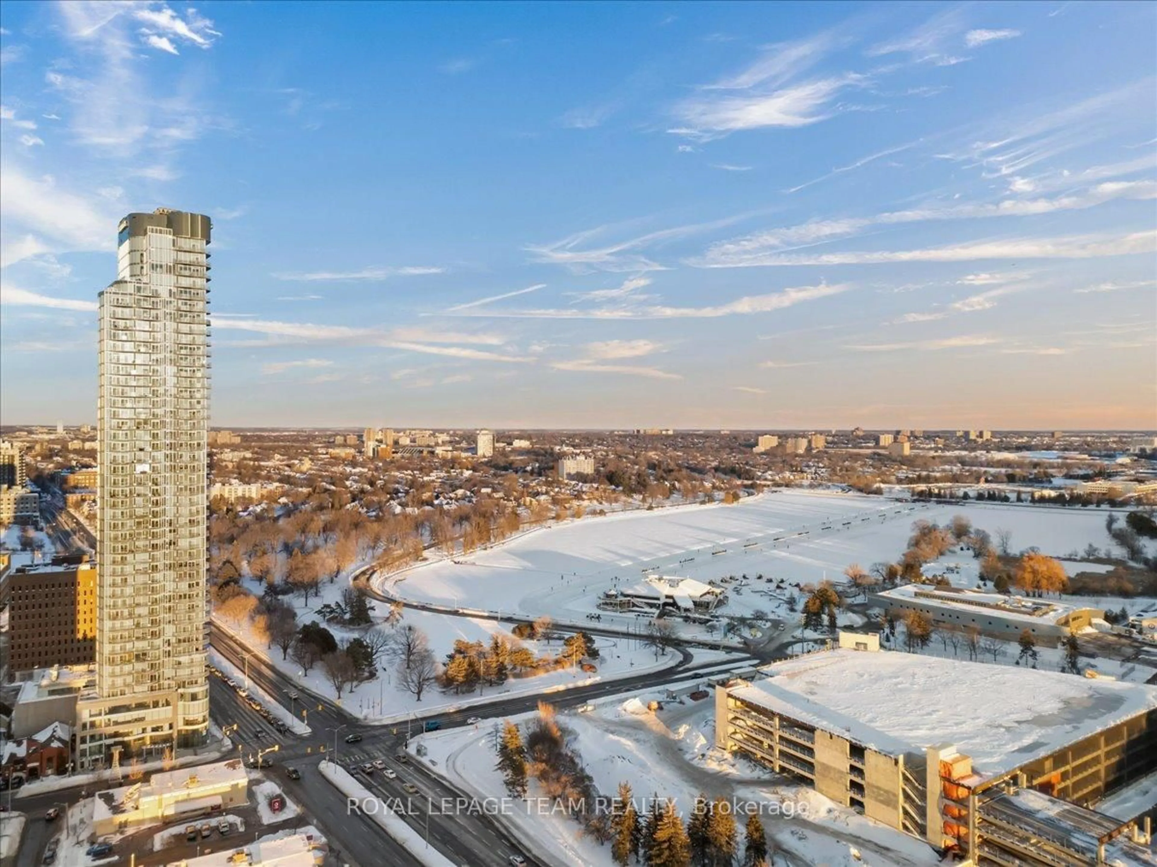 A pic from outside/outdoor area/front of a property/back of a property/a pic from drone, city buildings view from balcony for 805 Carling Ave #3301, Ottawa Ontario K1S 5W9
