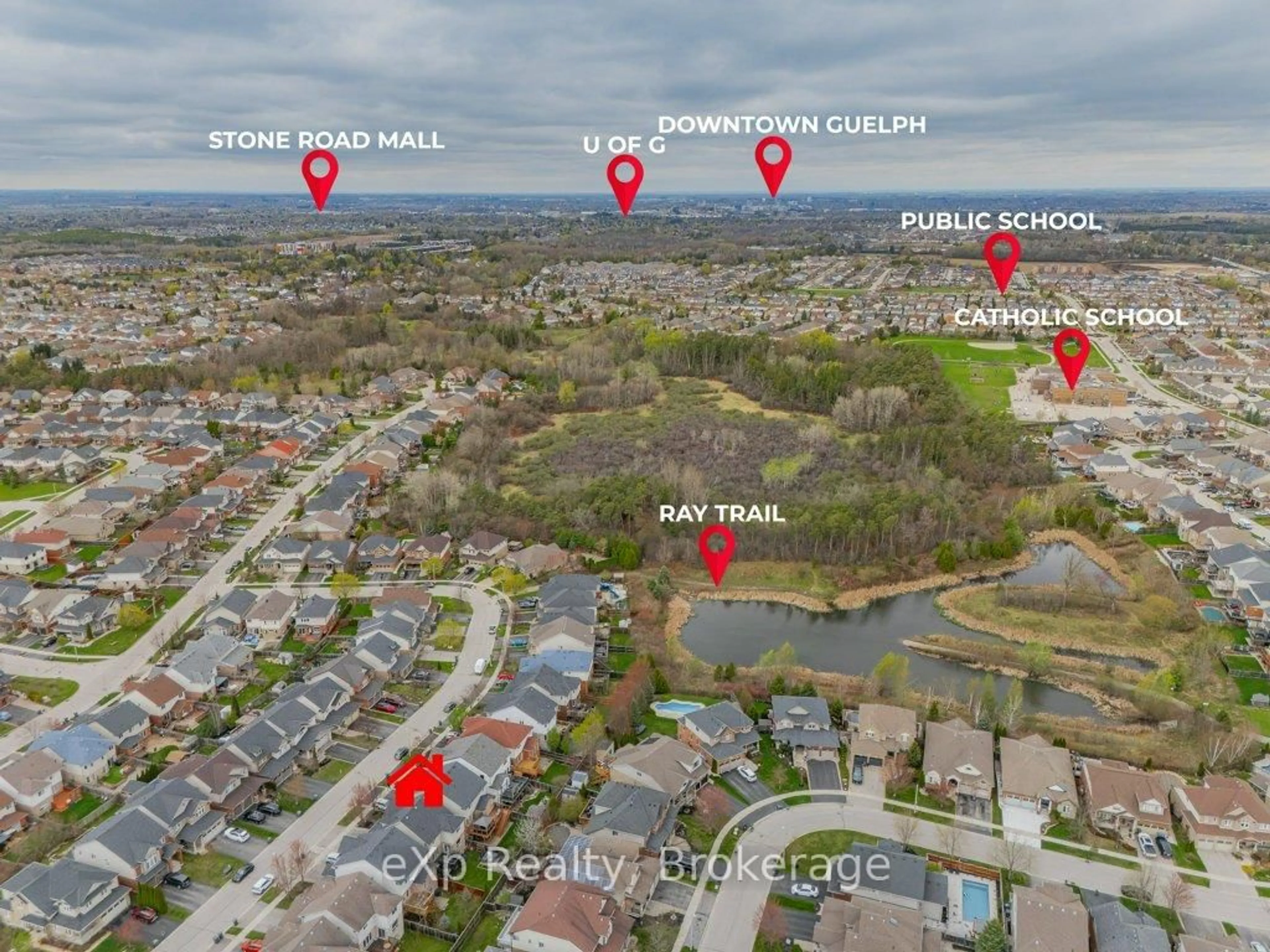 A pic from outside/outdoor area/front of a property/back of a property/a pic from drone, water/lake/river/ocean view for 36 Ray Cres, Guelph Ontario N1L 0B6