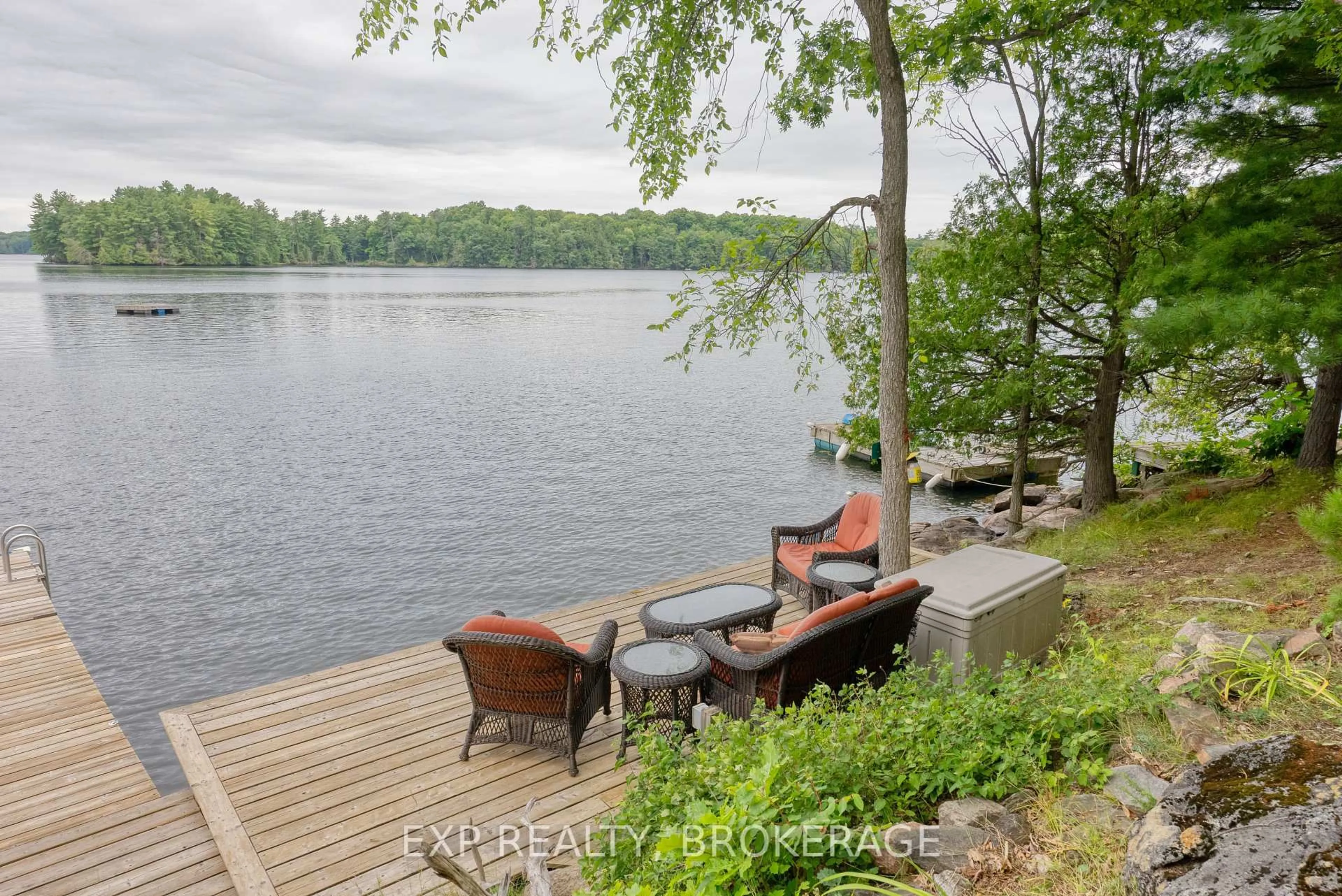 Patio, water/lake/river/ocean view for 133 Badour Island N/A, Sharbot Lake Ontario K0H 2P0