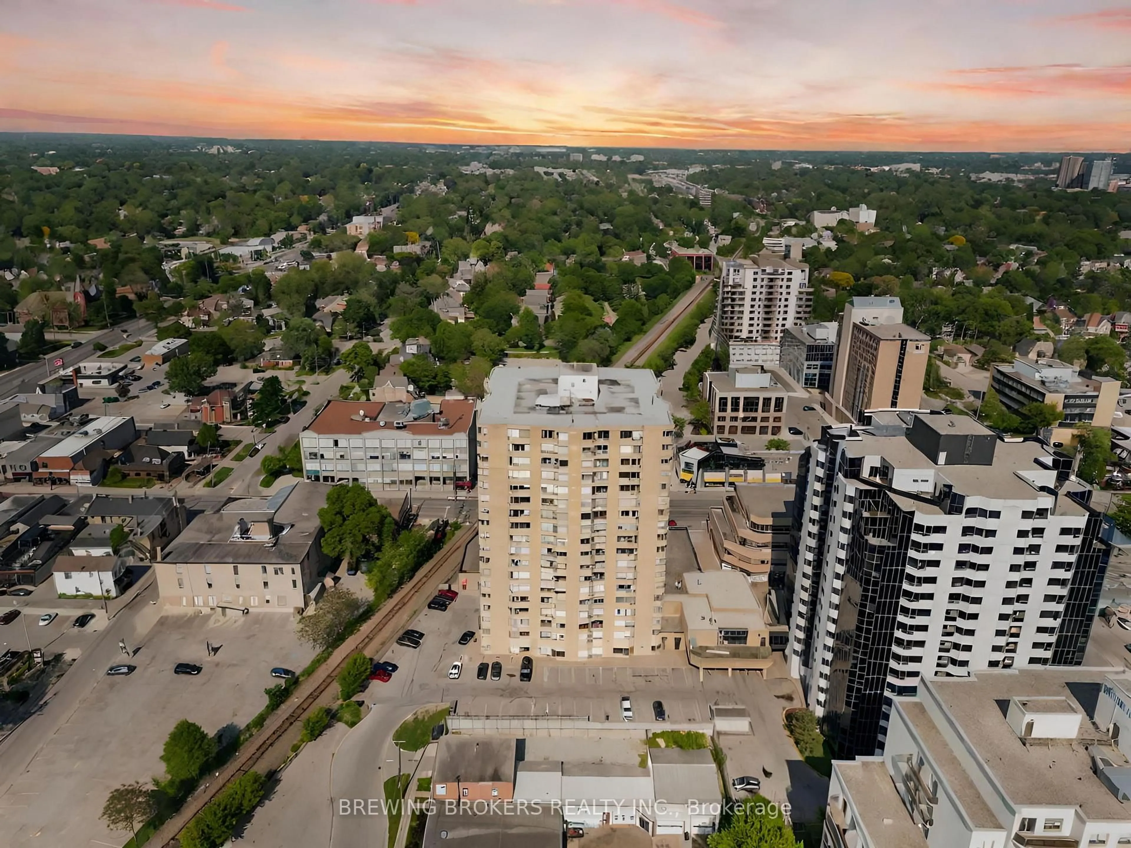 A pic from outside/outdoor area/front of a property/back of a property/a pic from drone, city buildings view from balcony for 695 Richmond St #1501, London East Ontario N6A 5M6