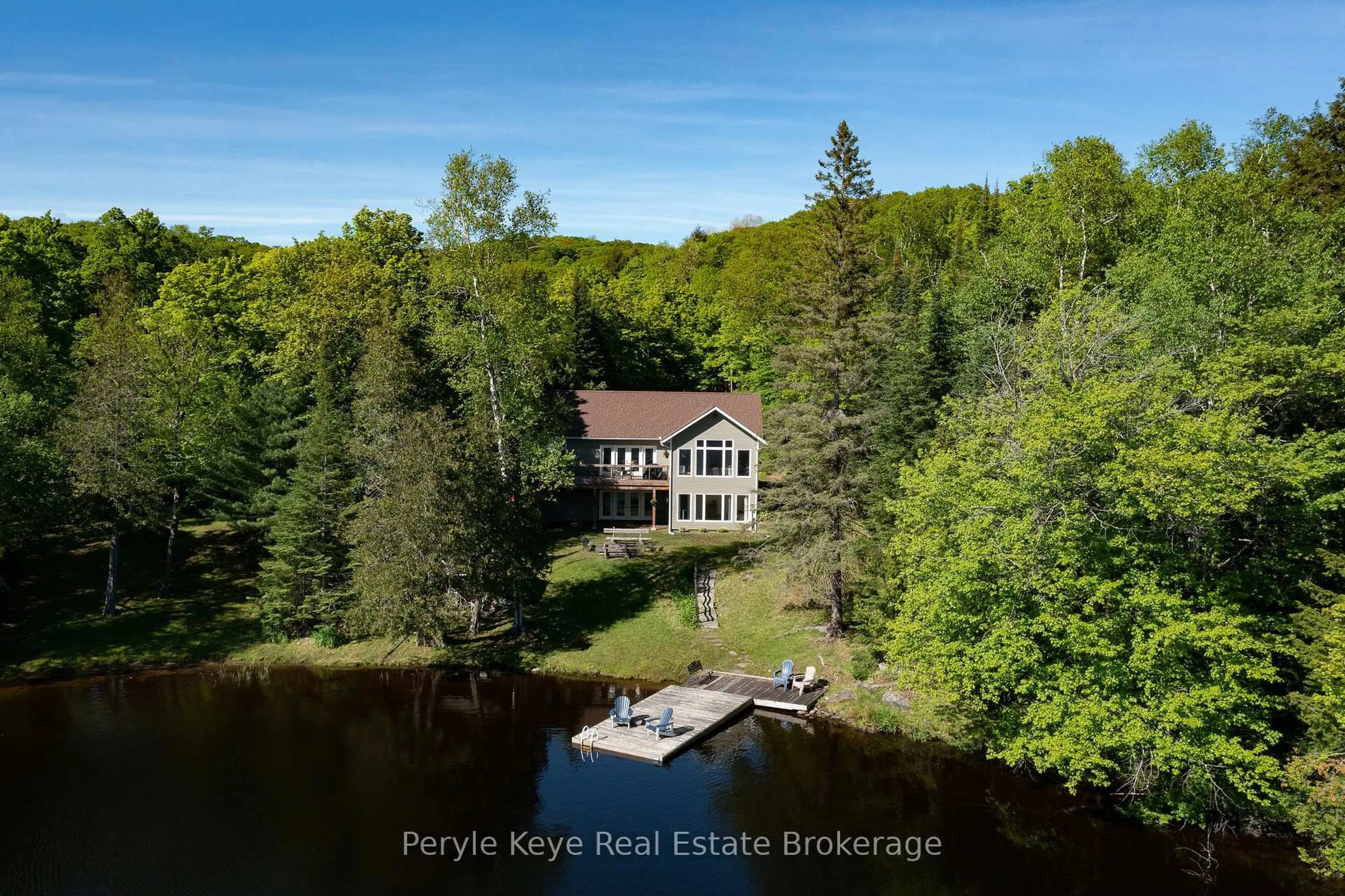 A pic from outside/outdoor area/front of a property/back of a property/a pic from drone, water/lake/river/ocean view for 1305 Bellwood Acres Rd, Lake of Bays Ontario P0B 1A0