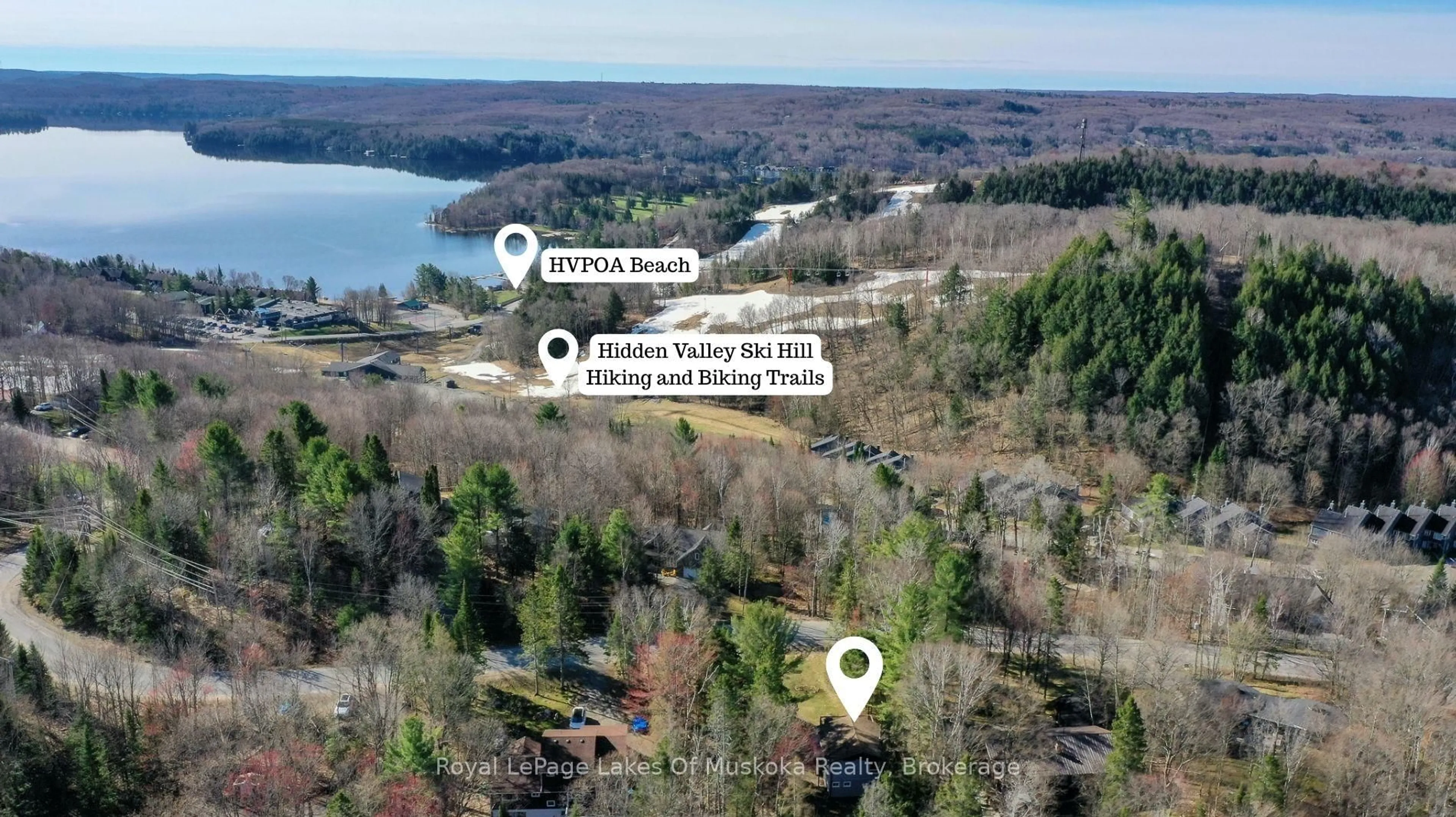 A pic from outside/outdoor area/front of a property/back of a property/a pic from drone, water/lake/river/ocean view for 1582 Skyline Dr, Huntsville Ontario P1H 1A5