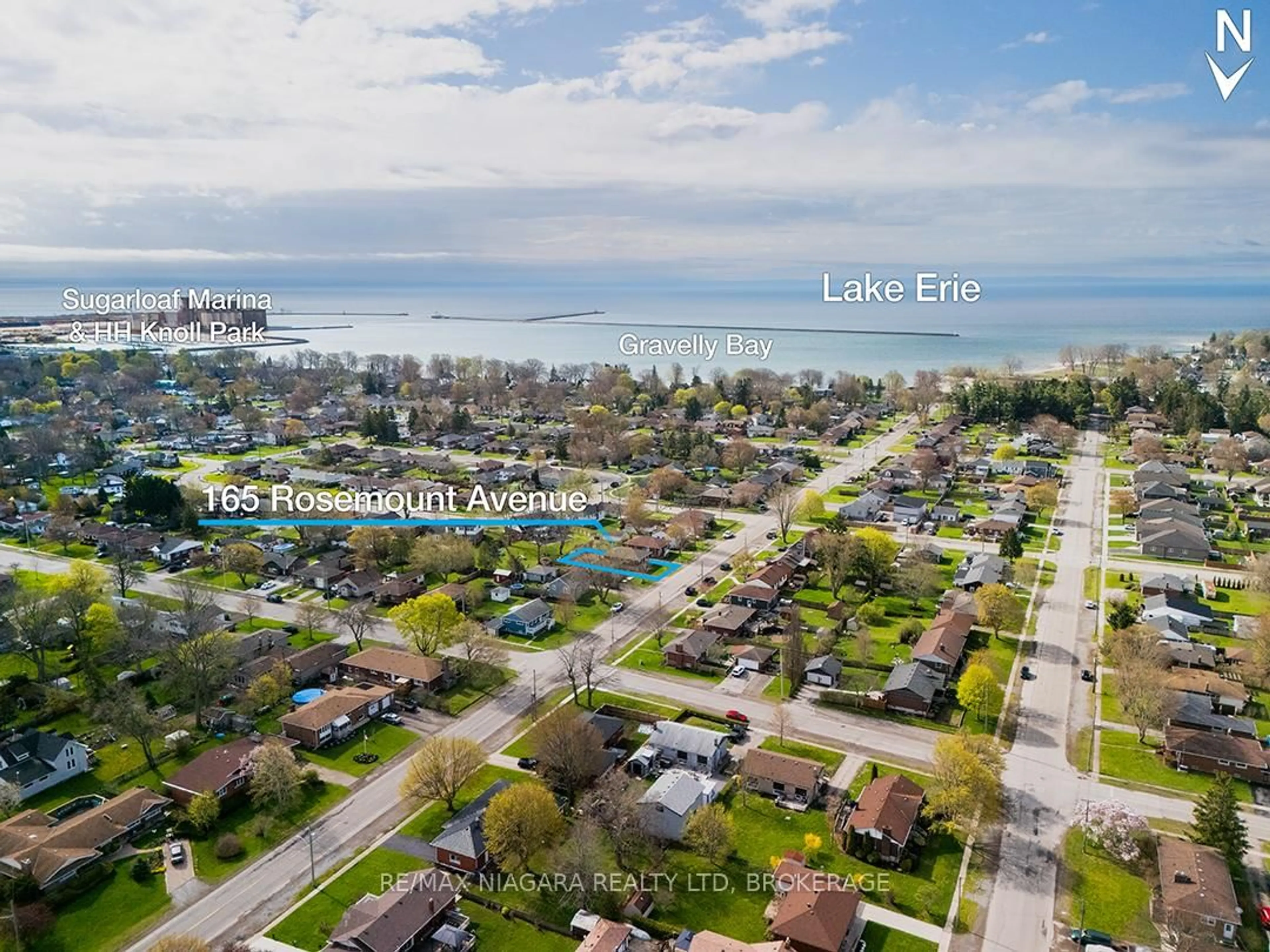A pic from outside/outdoor area/front of a property/back of a property/a pic from drone, water/lake/river/ocean view for 165 Rosemount Ave, Port Colborne Ontario L3K 5R2