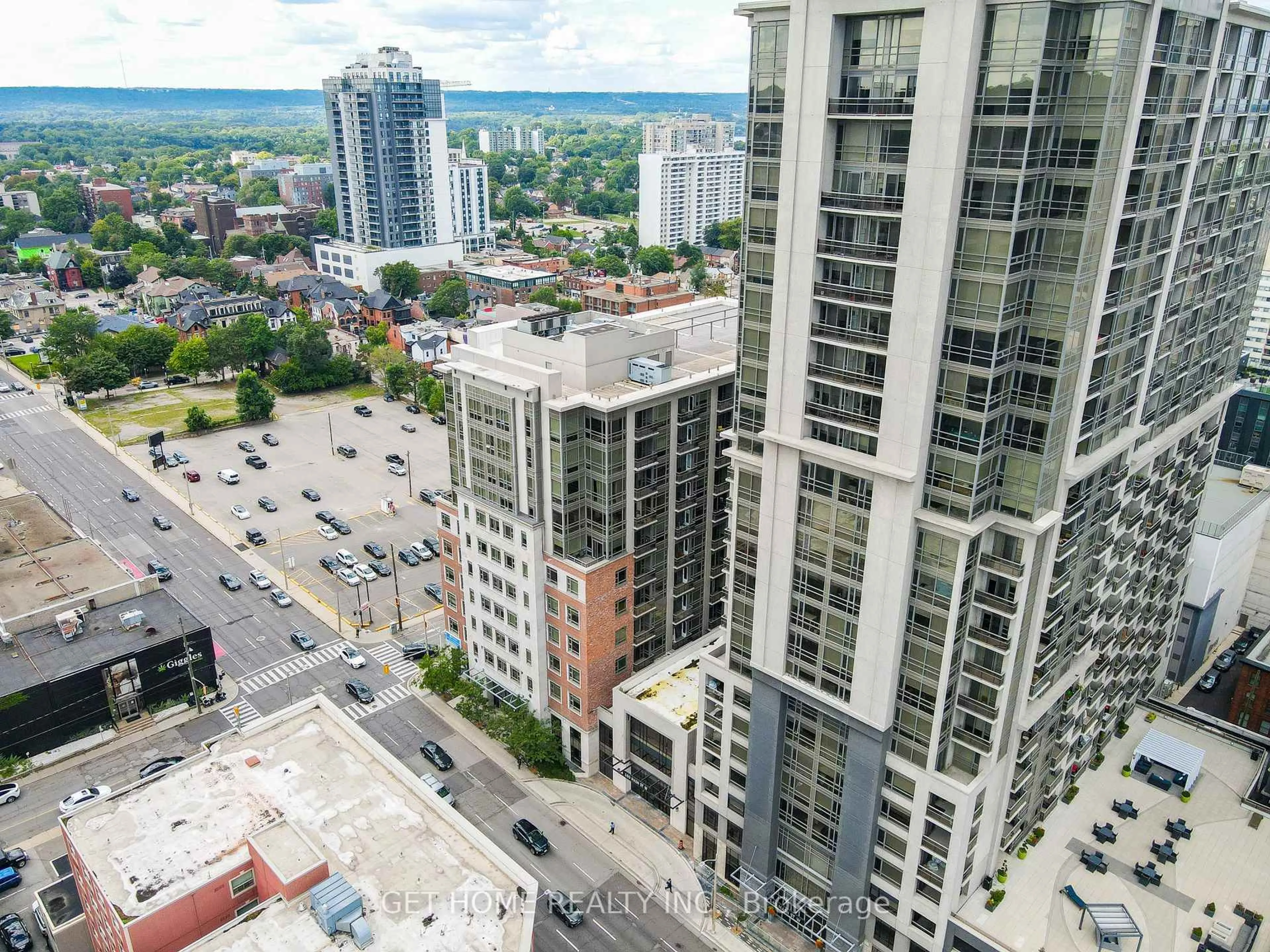 A pic from outside/outdoor area/front of a property/back of a property/a pic from drone, city buildings view from balcony for 150 Main St #309, Hamilton Ontario L8P 1H8