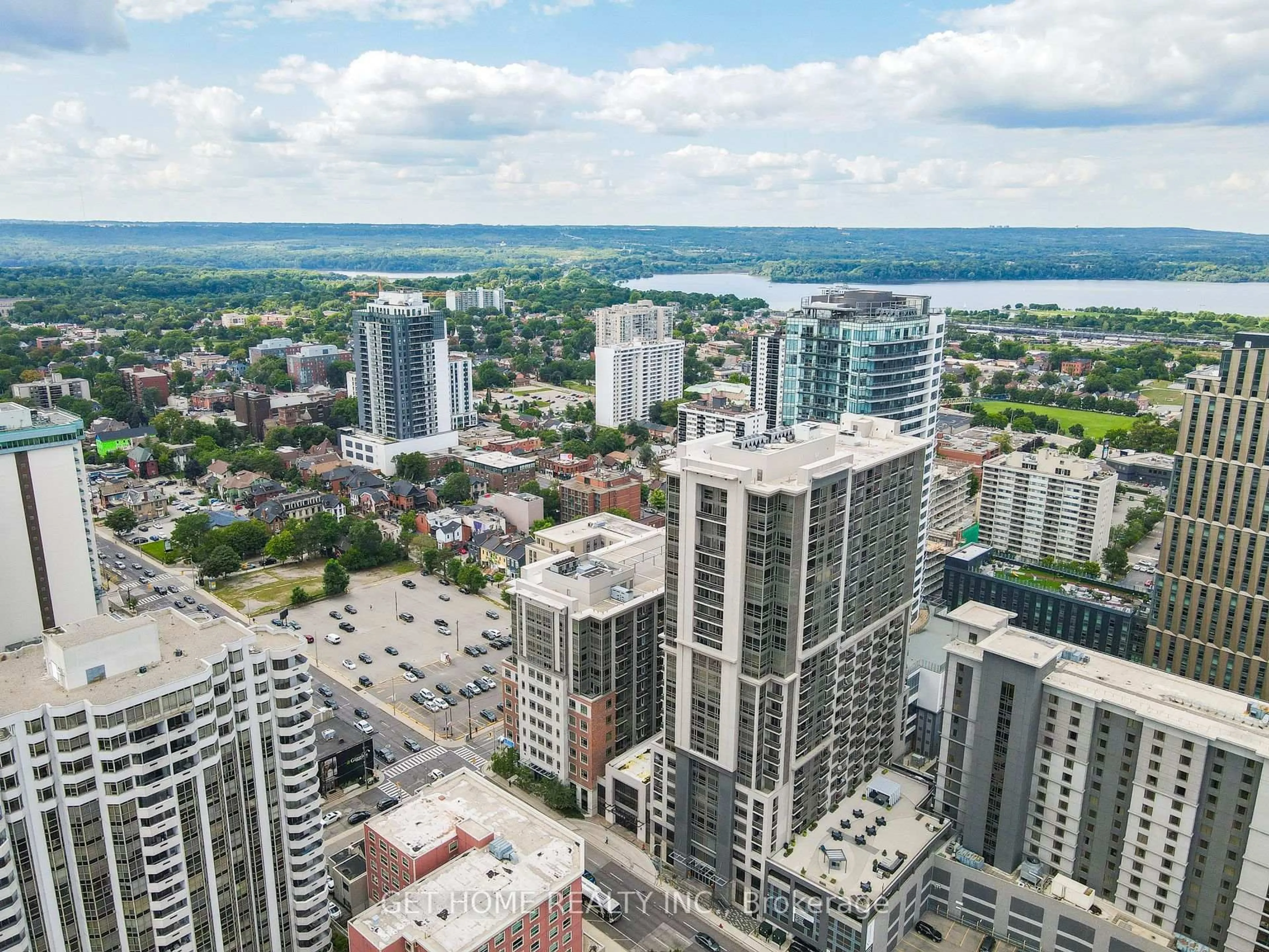 A pic from outside/outdoor area/front of a property/back of a property/a pic from drone, city buildings view from balcony for 150 Main St #309, Hamilton Ontario L8P 1H8