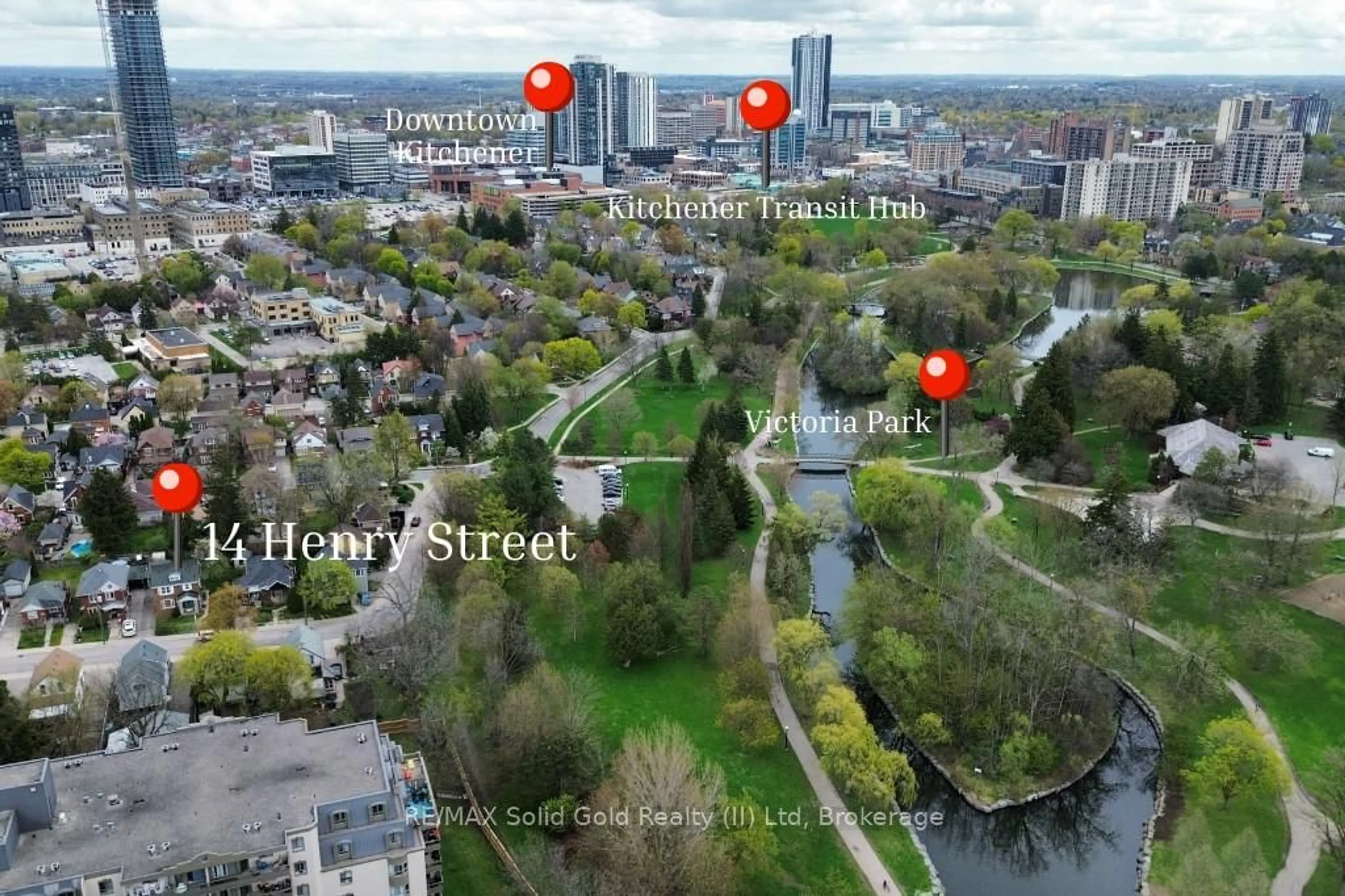 A pic from outside/outdoor area/front of a property/back of a property/a pic from drone, street for 14 Henry St, Kitchener Ontario N2G 1P3
