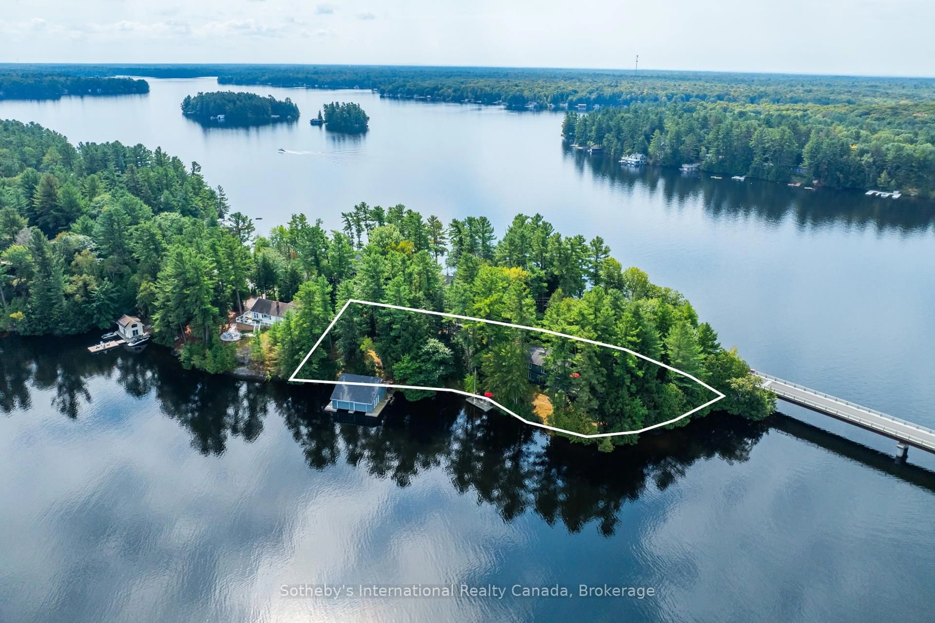 A pic from outside/outdoor area/front of a property/back of a property/a pic from drone, water/lake/river/ocean view for 1153 Acton Island Rd, Muskoka Lakes Ontario P0C 1A0