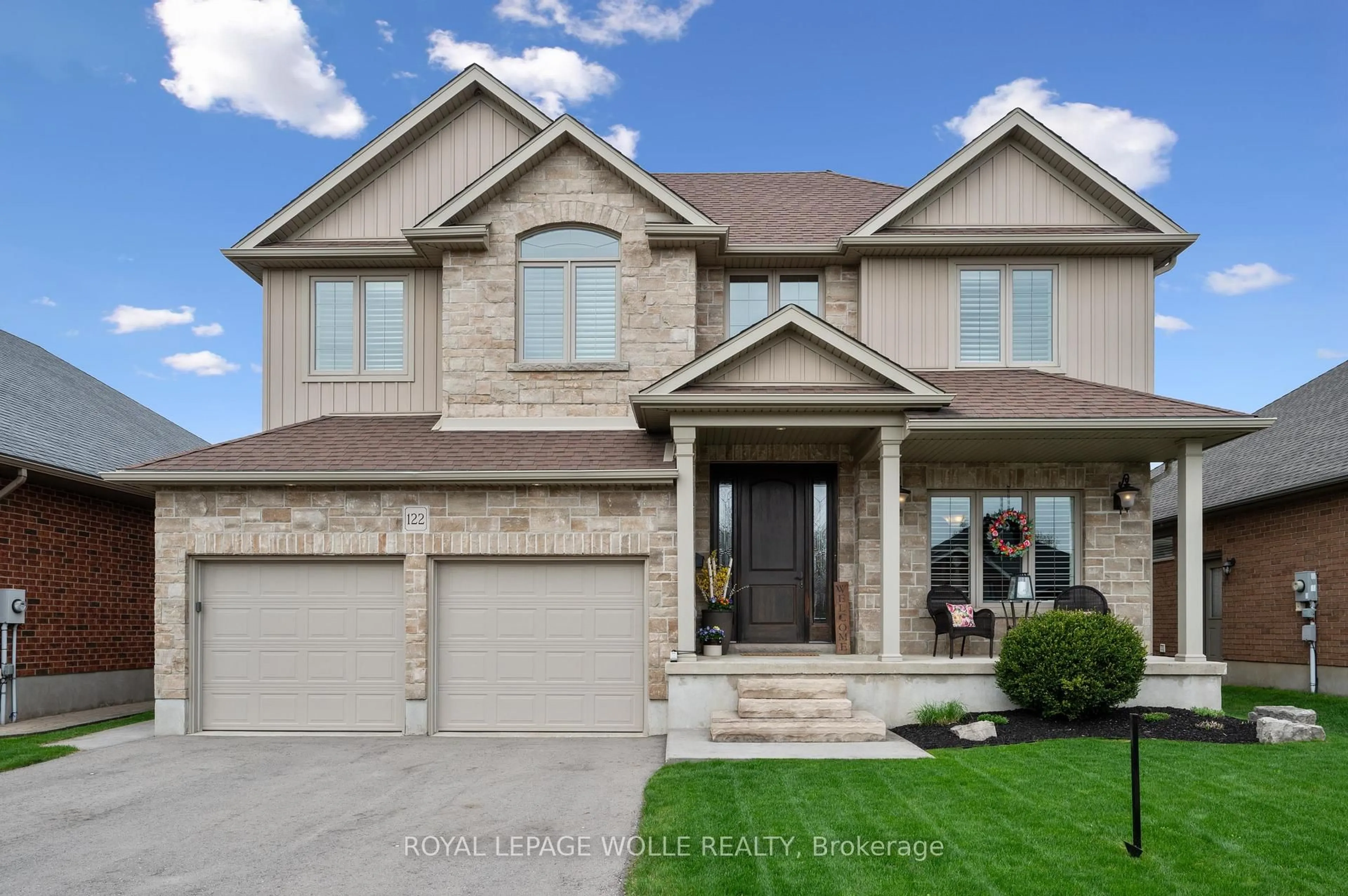 Home with brick exterior material, street for 122 Muscovey Dr, Woolwich Ontario N3B 3P7