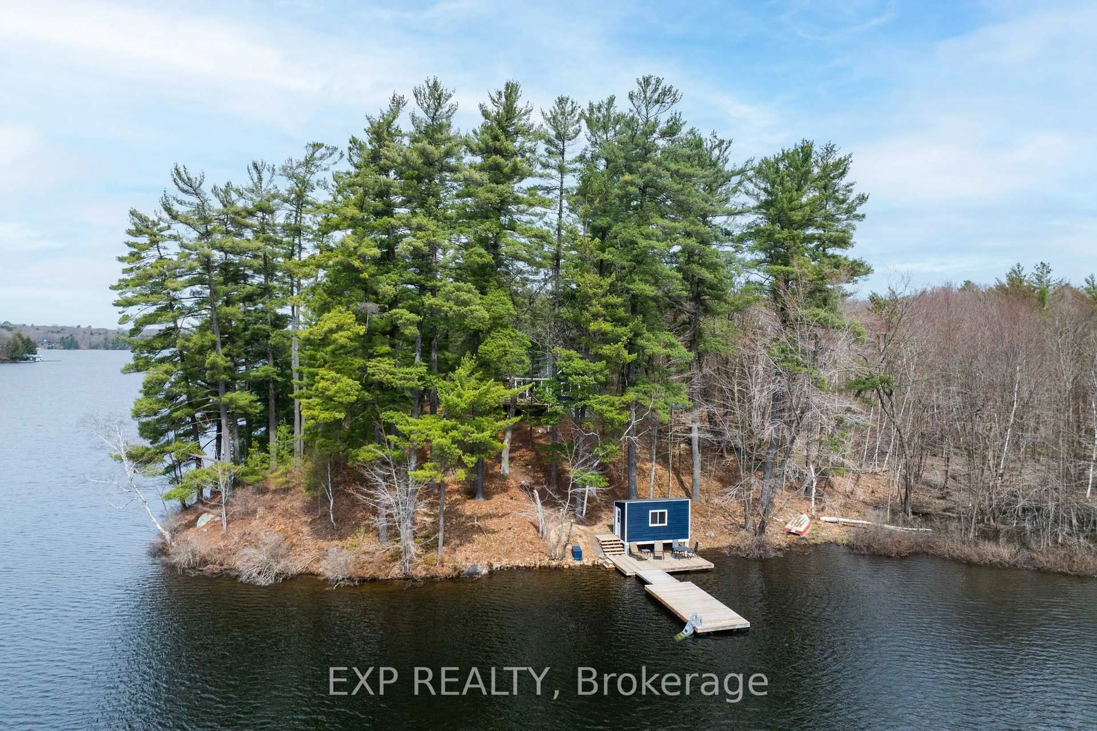 A pic from outside/outdoor area/front of a property/back of a property/a pic from drone, water/lake/river/ocean view for 5B Southwell Dr, Seguin Ontario P2A 2W8