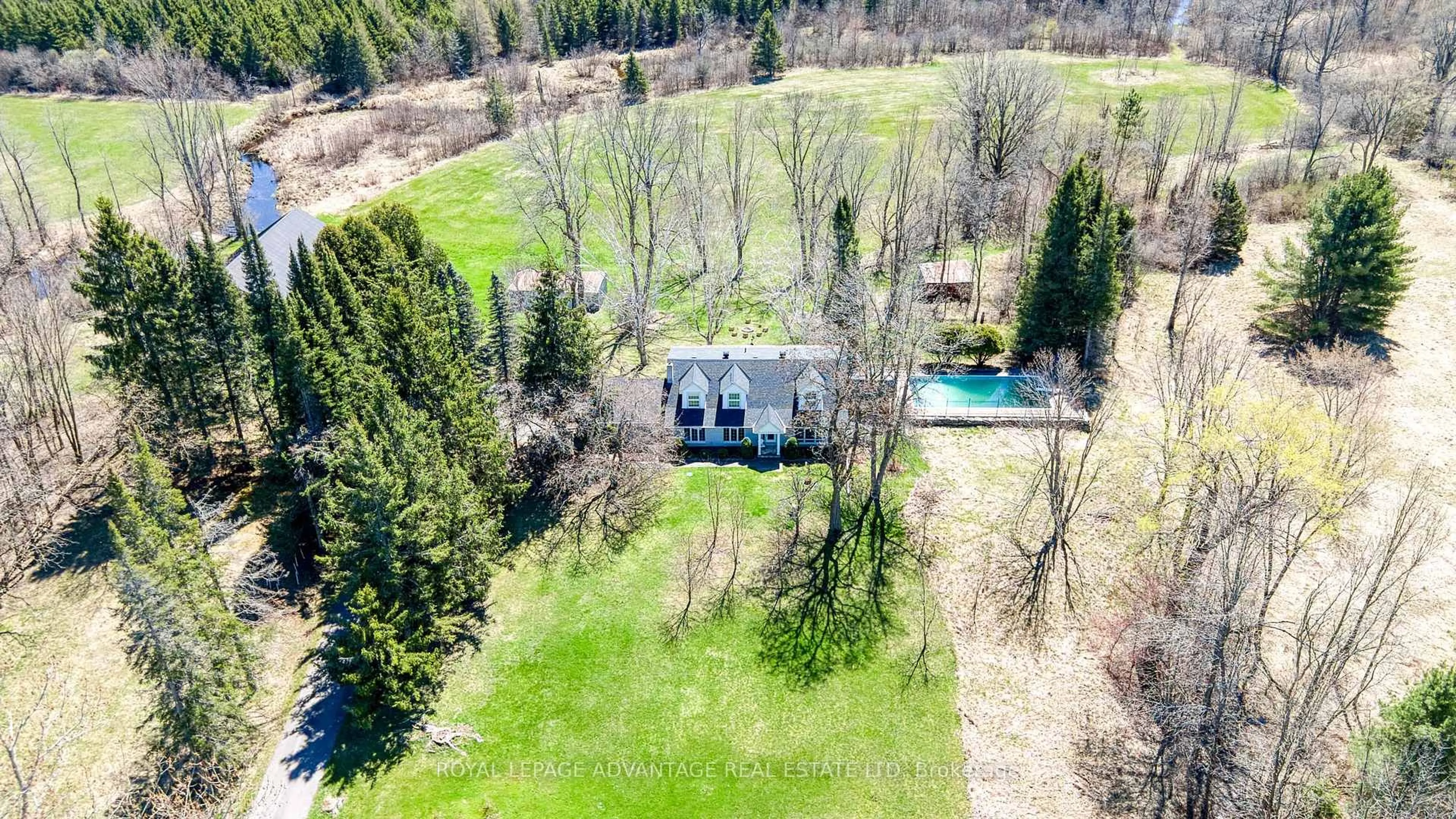 A pic from outside/outdoor area/front of a property/back of a property/a pic from drone, water/lake/river/ocean view for 775 Upper Scotch Line, Perth Ontario K7H 3C5