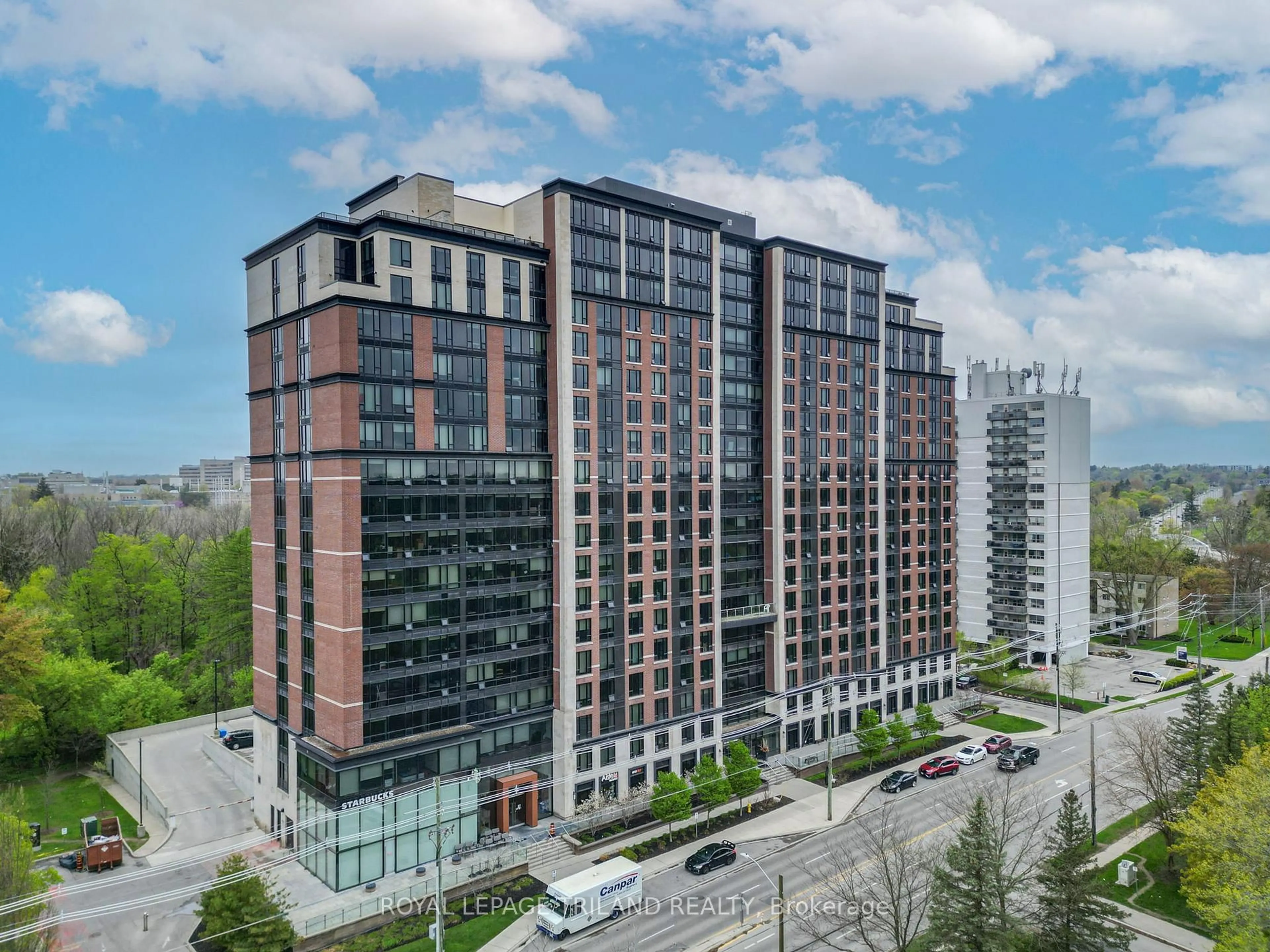 A pic from outside/outdoor area/front of a property/back of a property/a pic from drone, city buildings view from balcony for 1235 Richmond St #704, London East Ontario N6A 0C1