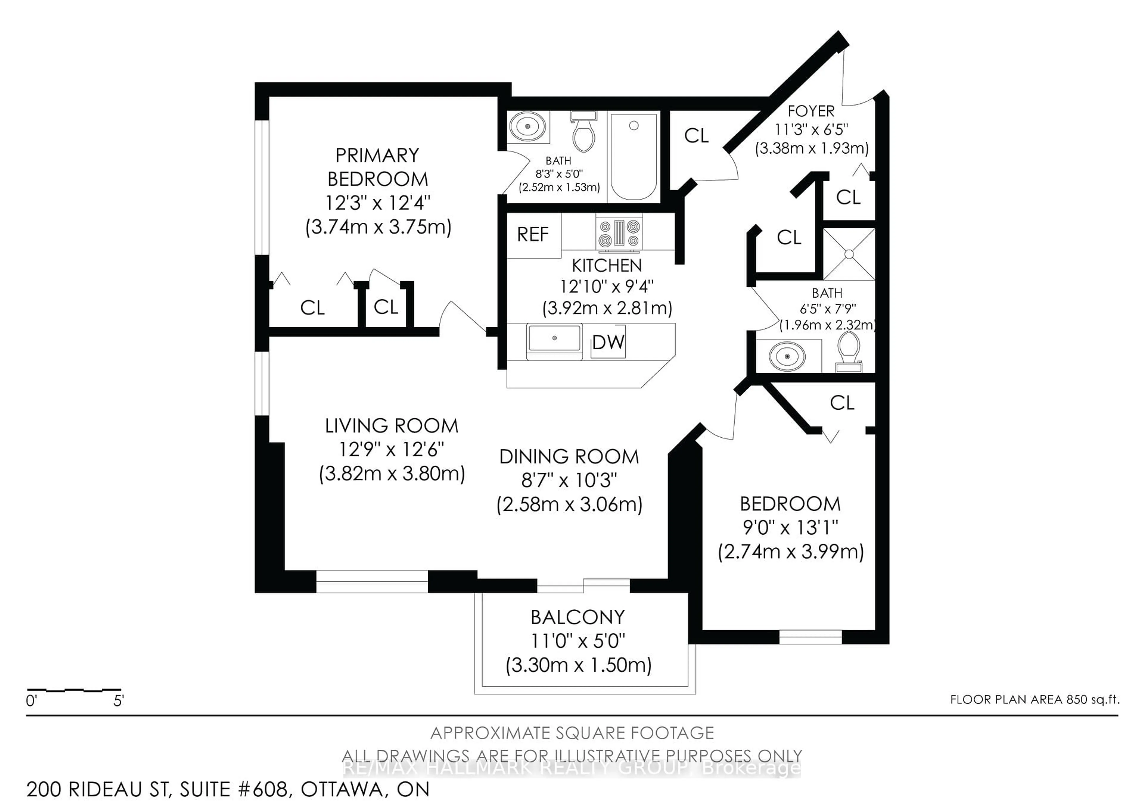 Floor plan for 200 Rideau St #608, Ottawa Ontario K1N 5Y1
