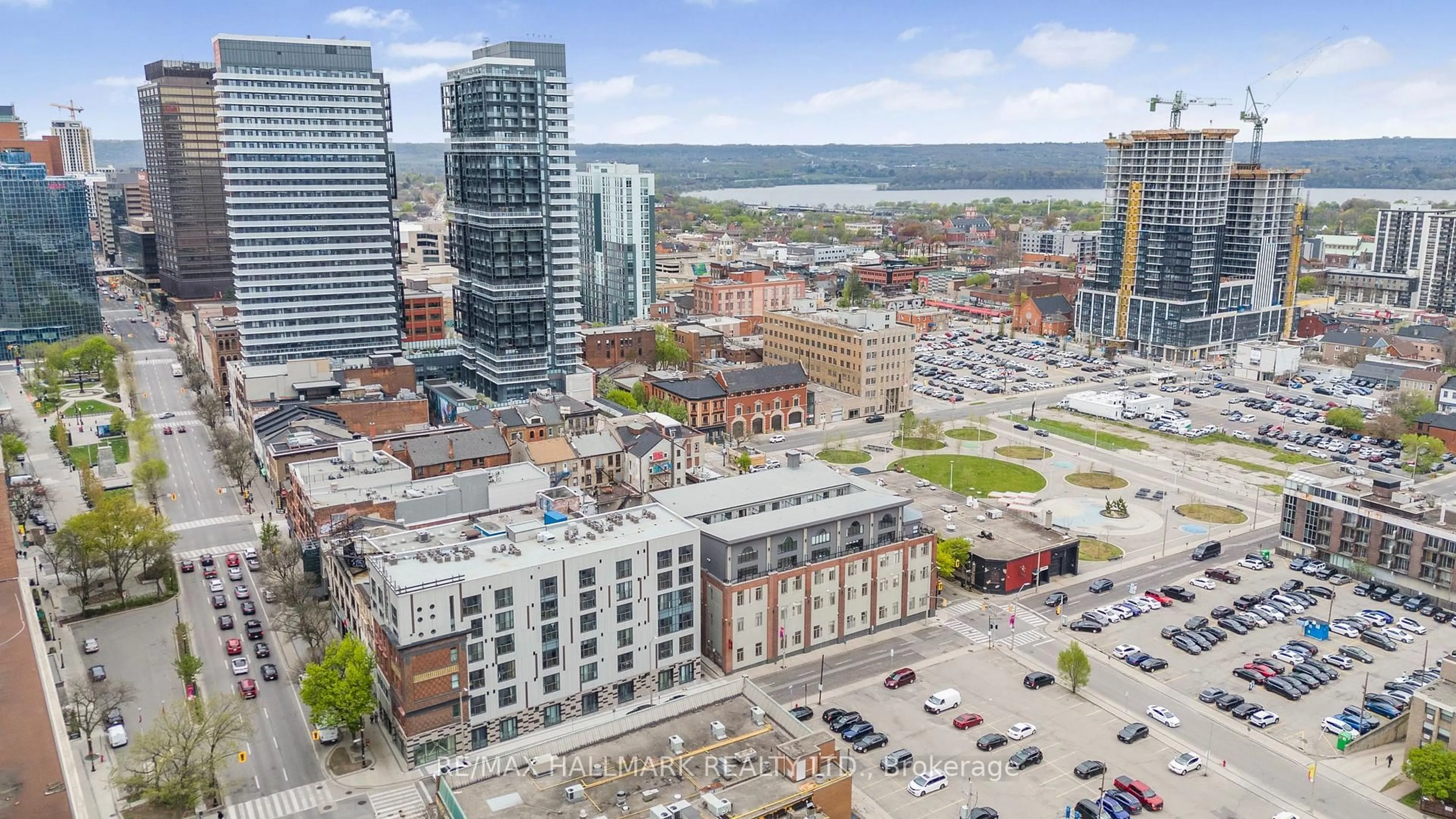 A pic from outside/outdoor area/front of a property/back of a property/a pic from drone, city buildings view from balcony for 121 KING St #308, Hamilton Ontario L8N 1A9