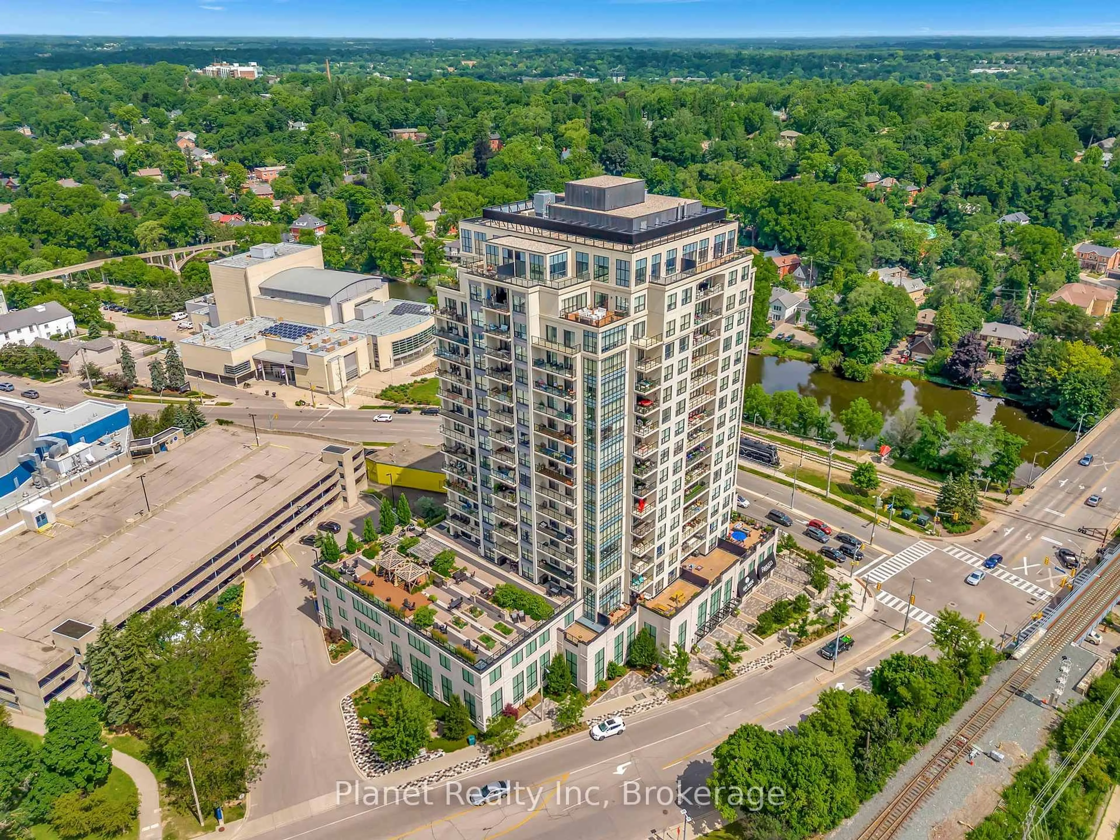 A pic from outside/outdoor area/front of a property/back of a property/a pic from drone, city buildings view from balcony for 160 Macdonell St #906, Guelph Ontario N1H 0A9