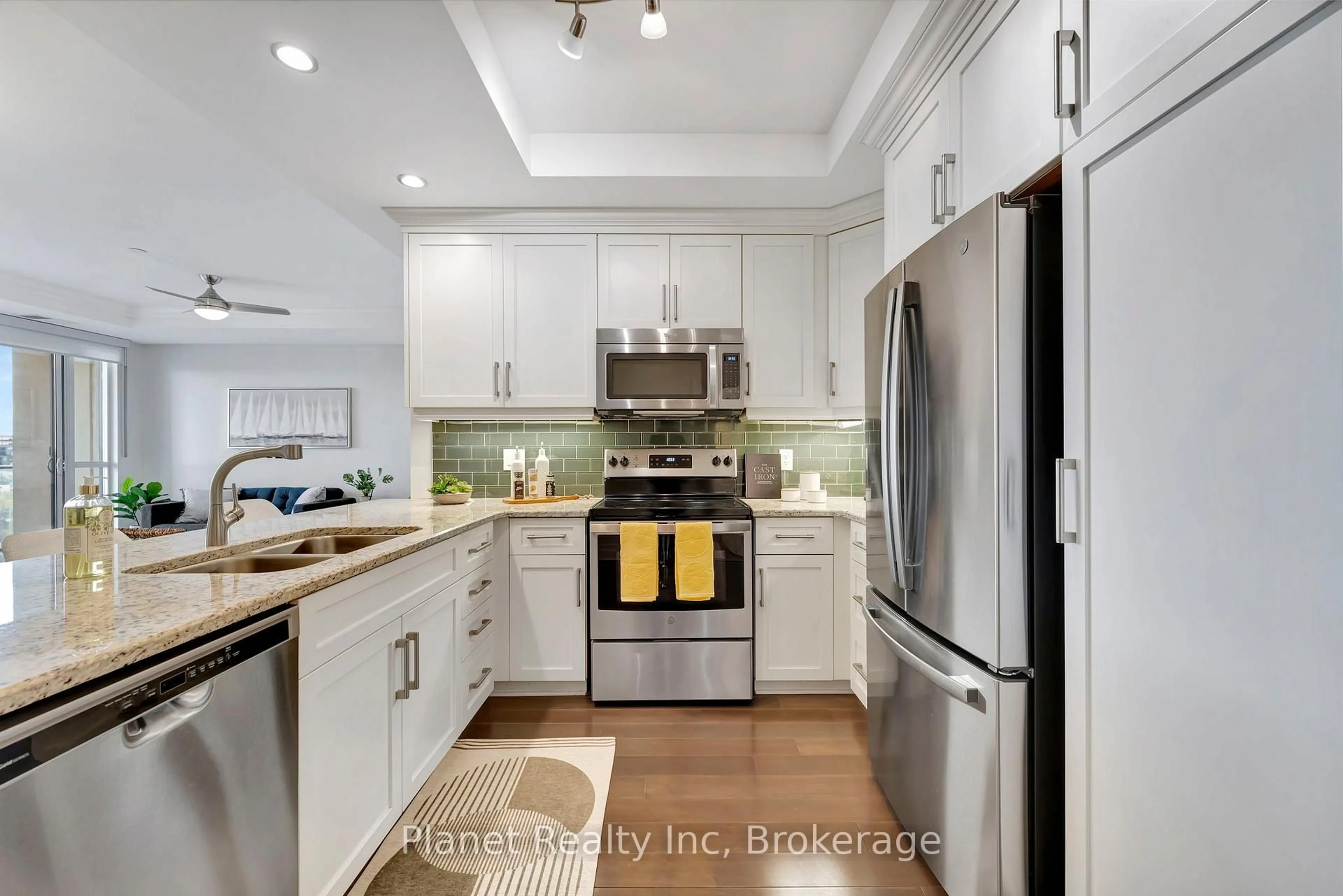 Open concept kitchen, ceramic/tile floor for 160 Macdonell St #906, Guelph Ontario N1H 0A9