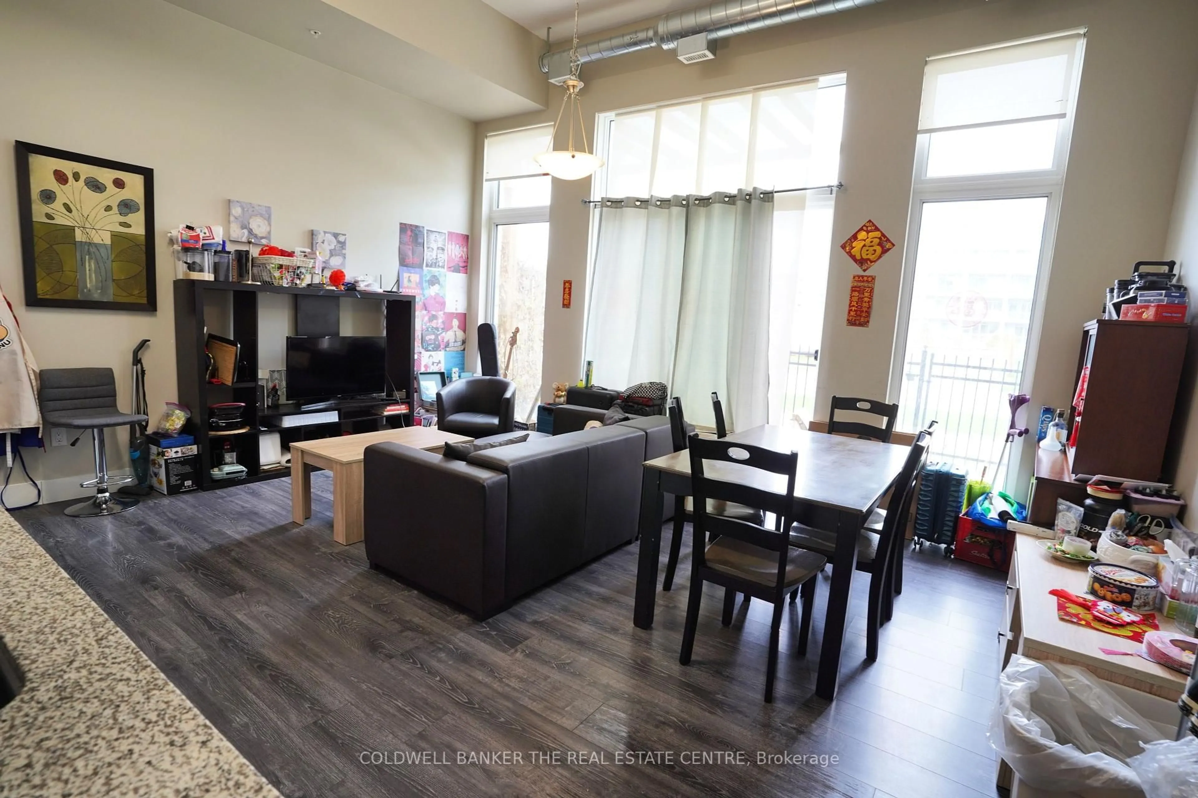 Living room with furniture, wood/laminate floor for 253 Albert St #113, Waterloo Ontario N2L 3T7