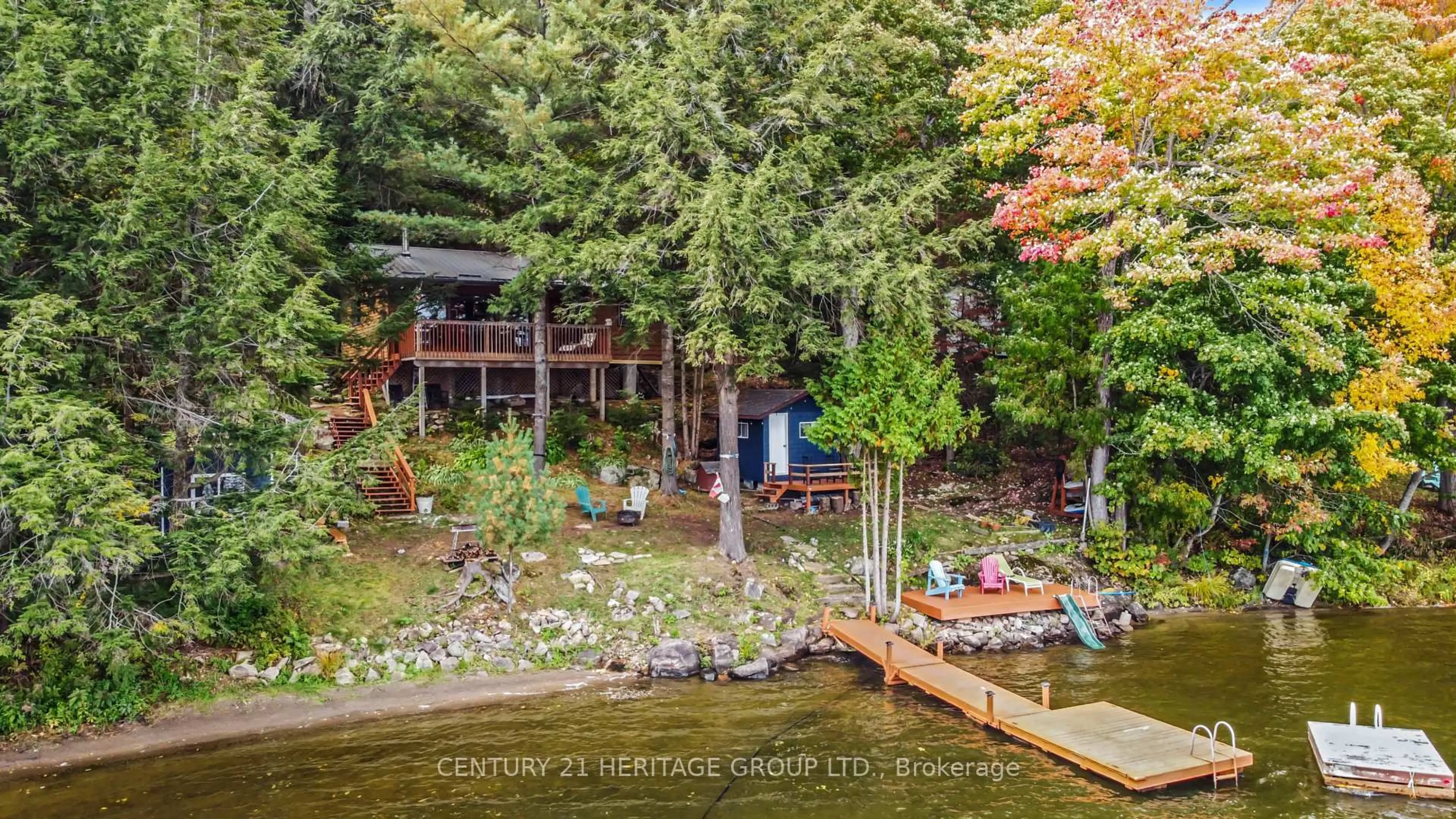 A pic from outside/outdoor area/front of a property/back of a property/a pic from drone, water/lake/river/ocean view for 1464 North Shore Rd, Muskoka Lakes Ontario P0B 1M0