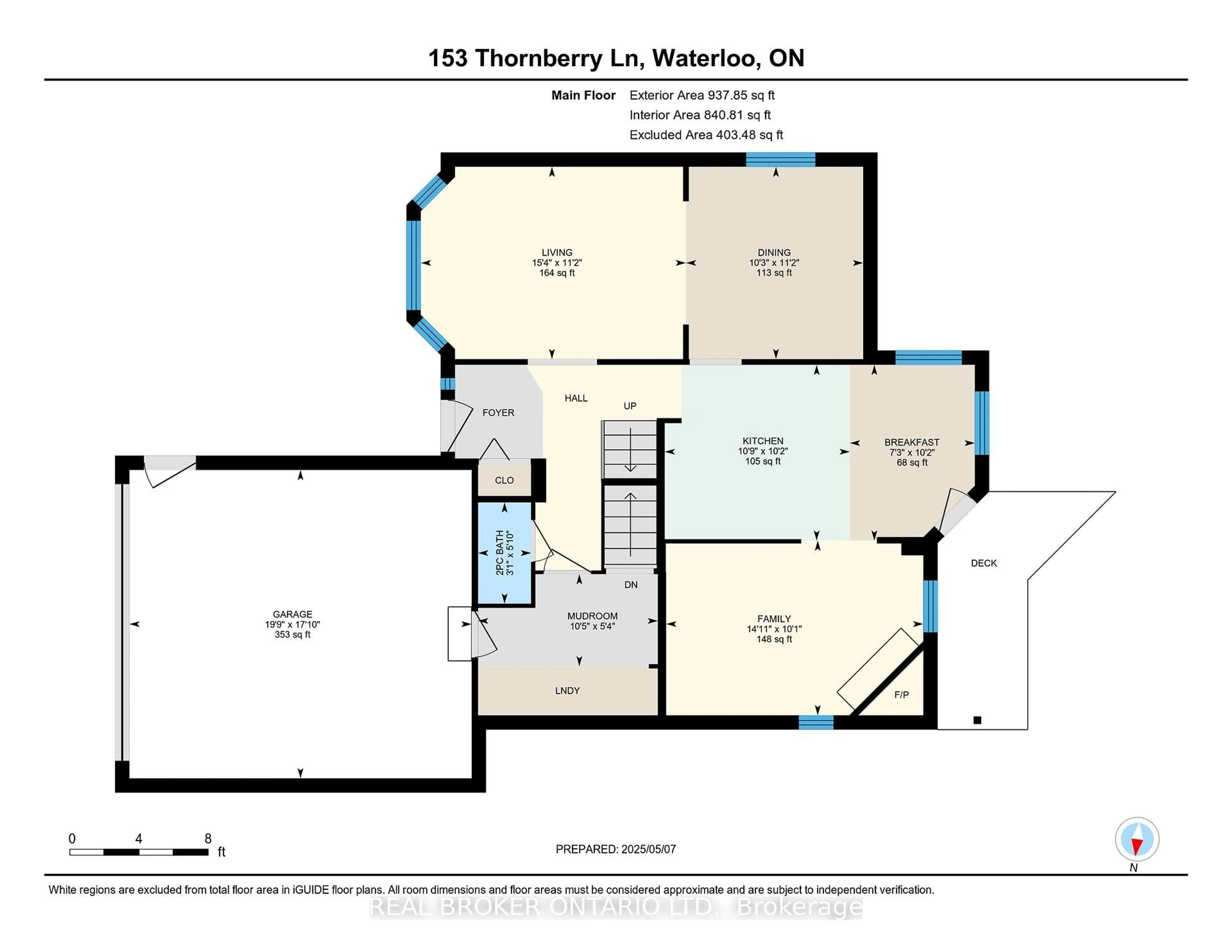 Floor plan for 153 Thornberry Lane, Waterloo Ontario N2T 2C8
