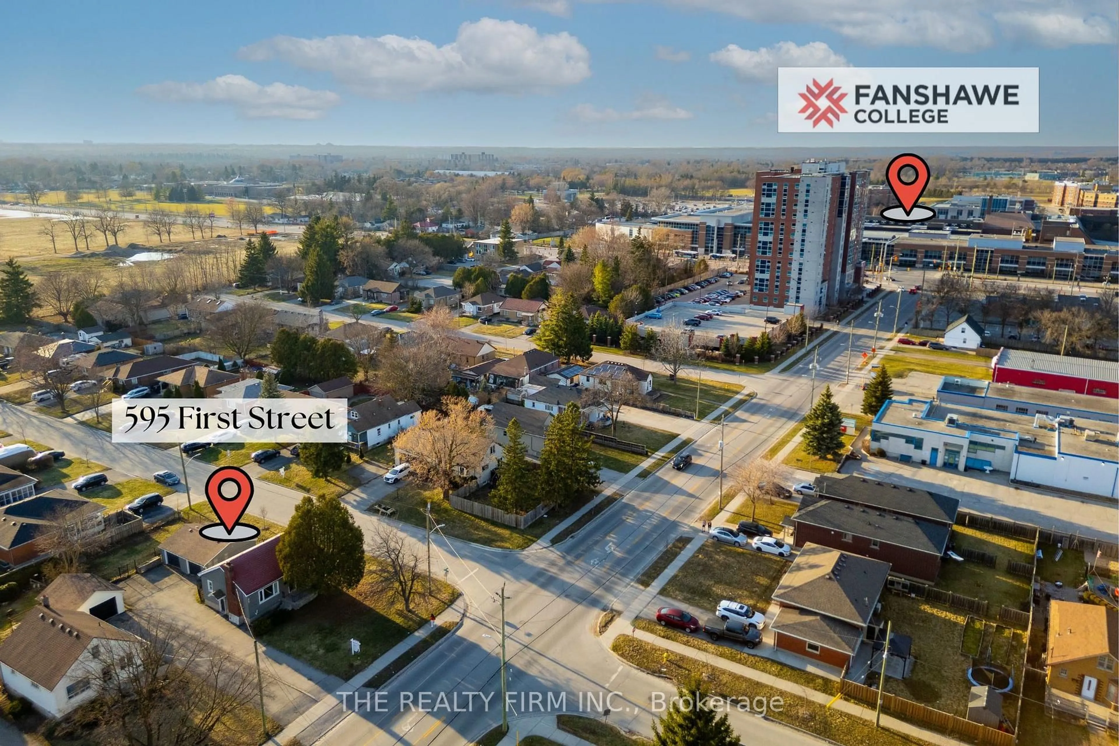 A pic from outside/outdoor area/front of a property/back of a property/a pic from drone, city buildings view from balcony for 595 First St, London East Ontario N5V 2A1
