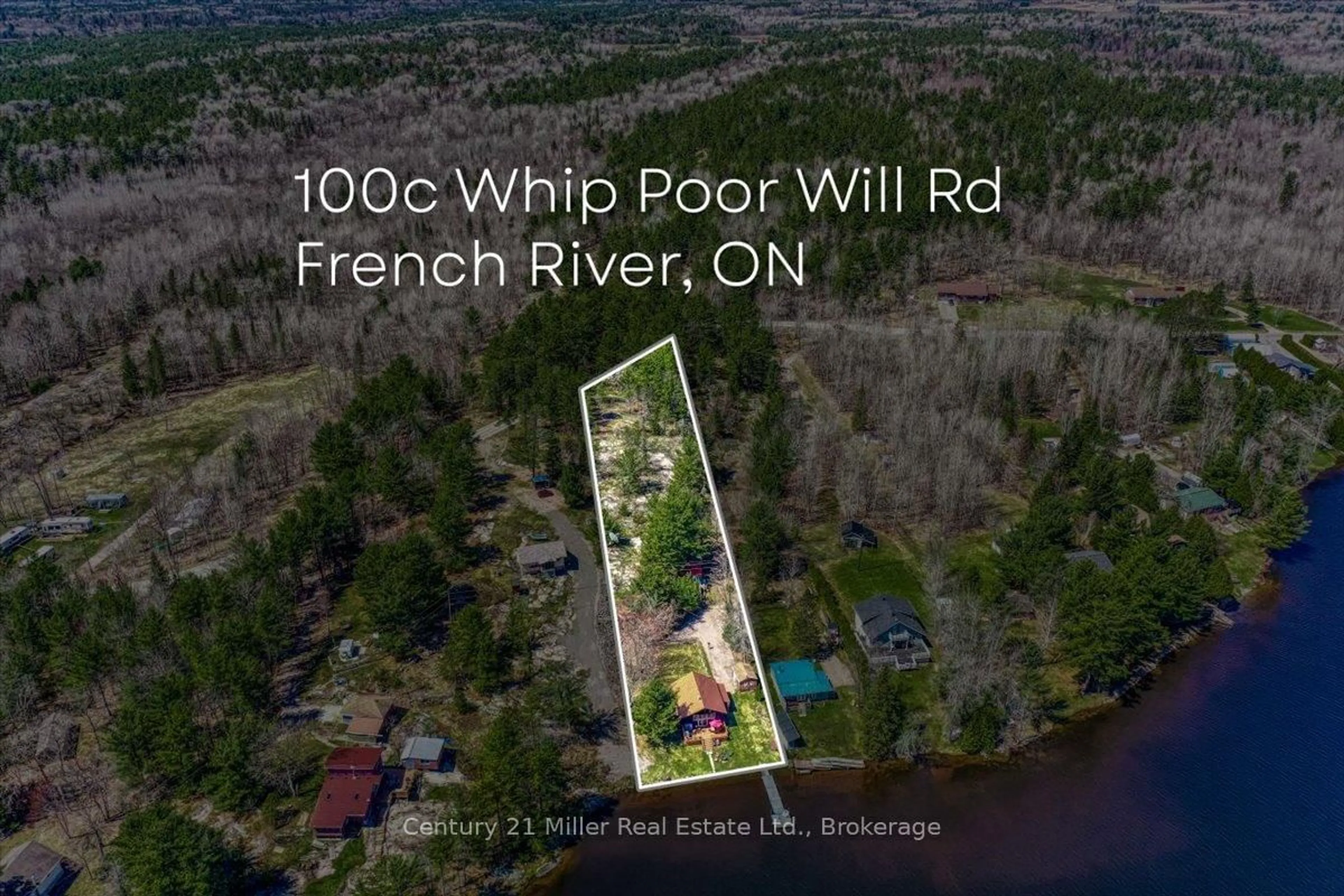 A pic from outside/outdoor area/front of a property/back of a property/a pic from drone, water/lake/river/ocean view for 100 Whippoorwill Rd, French River Ontario P0M 1A0
