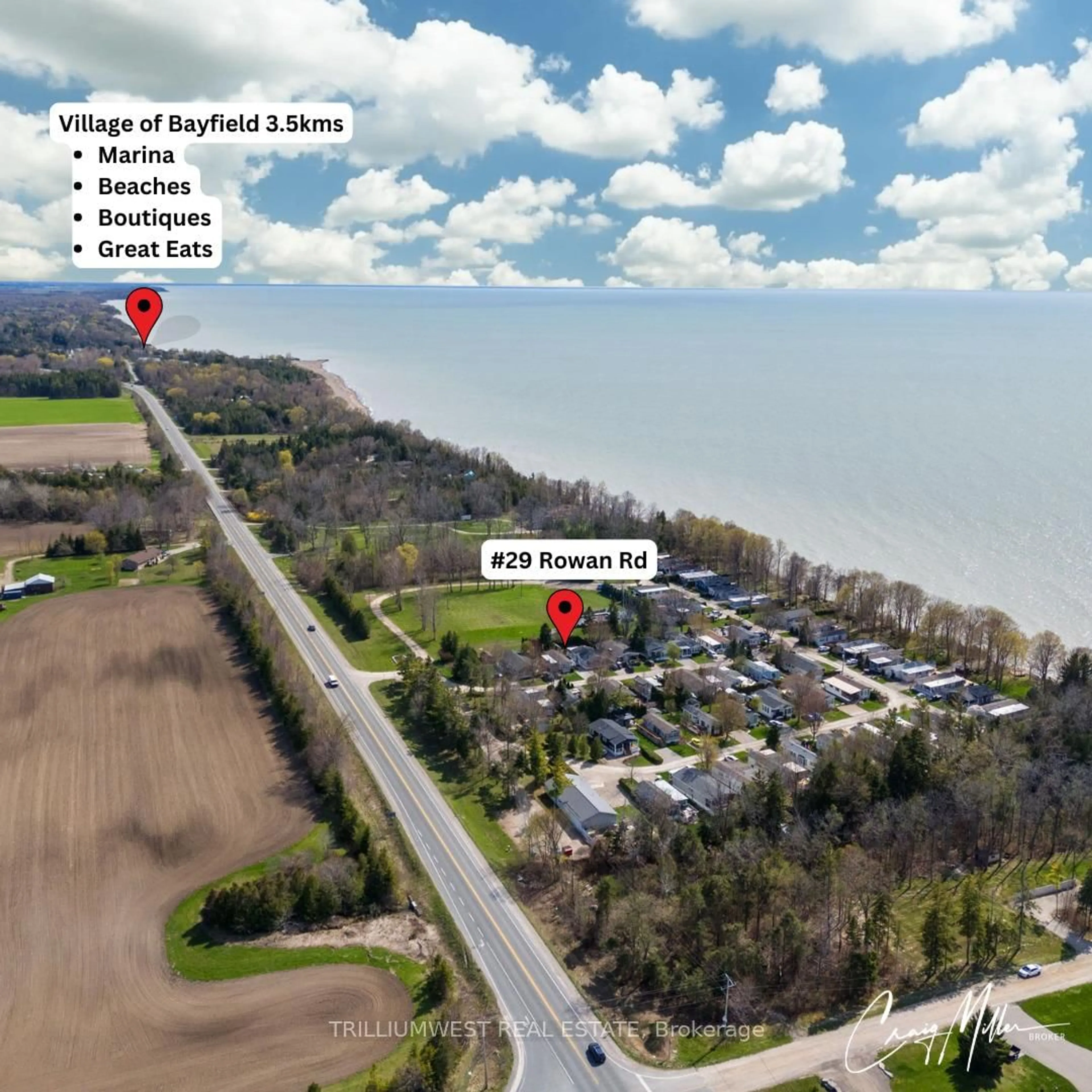 A pic from outside/outdoor area/front of a property/back of a property/a pic from drone, water/lake/river/ocean view for 77307 Bluewater Highway ##29 Rowan, Bluewater Ontario N0M 1G0