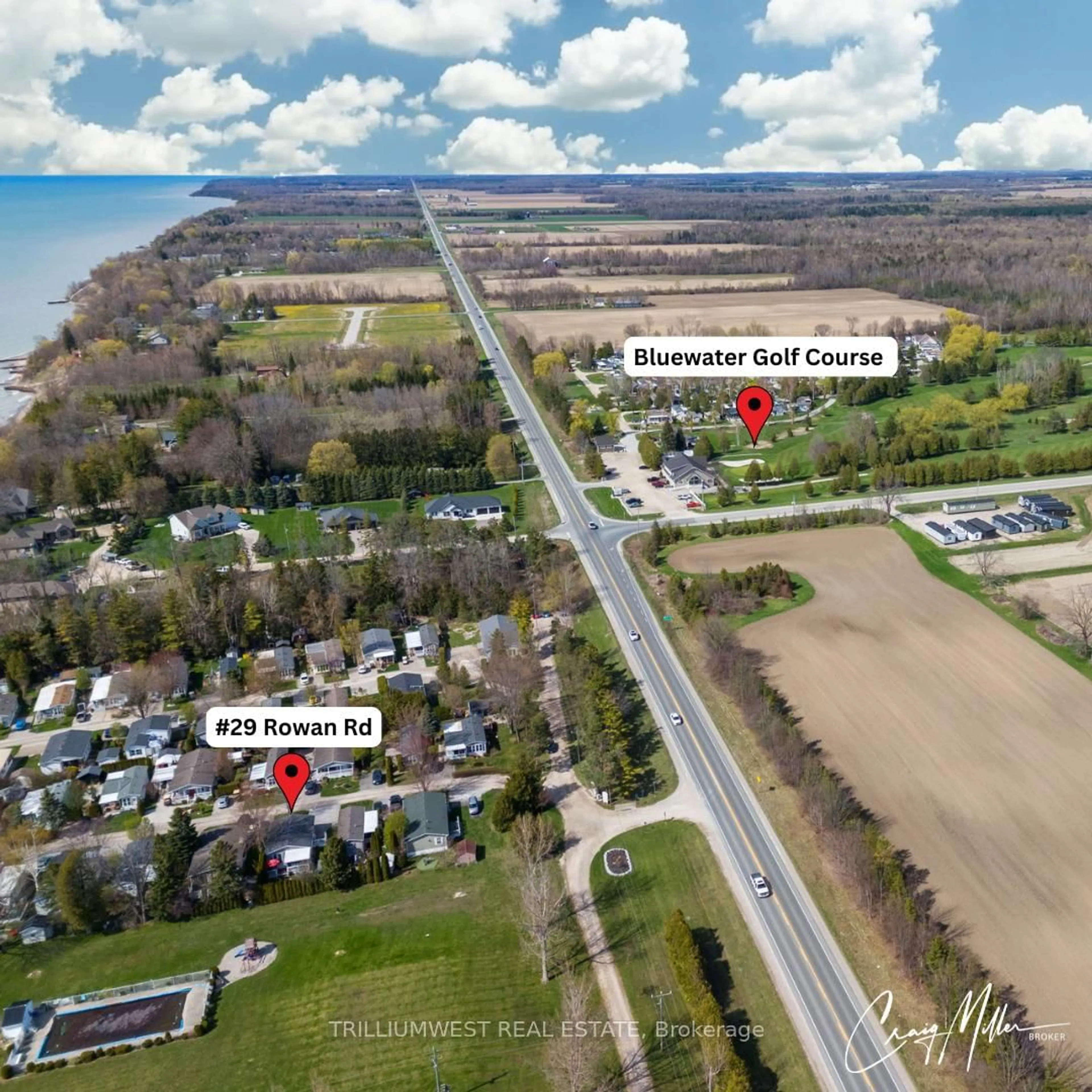 A pic from outside/outdoor area/front of a property/back of a property/a pic from drone, water/lake/river/ocean view for 77307 Bluewater Highway ##29 Rowan, Bluewater Ontario N0M 1G0