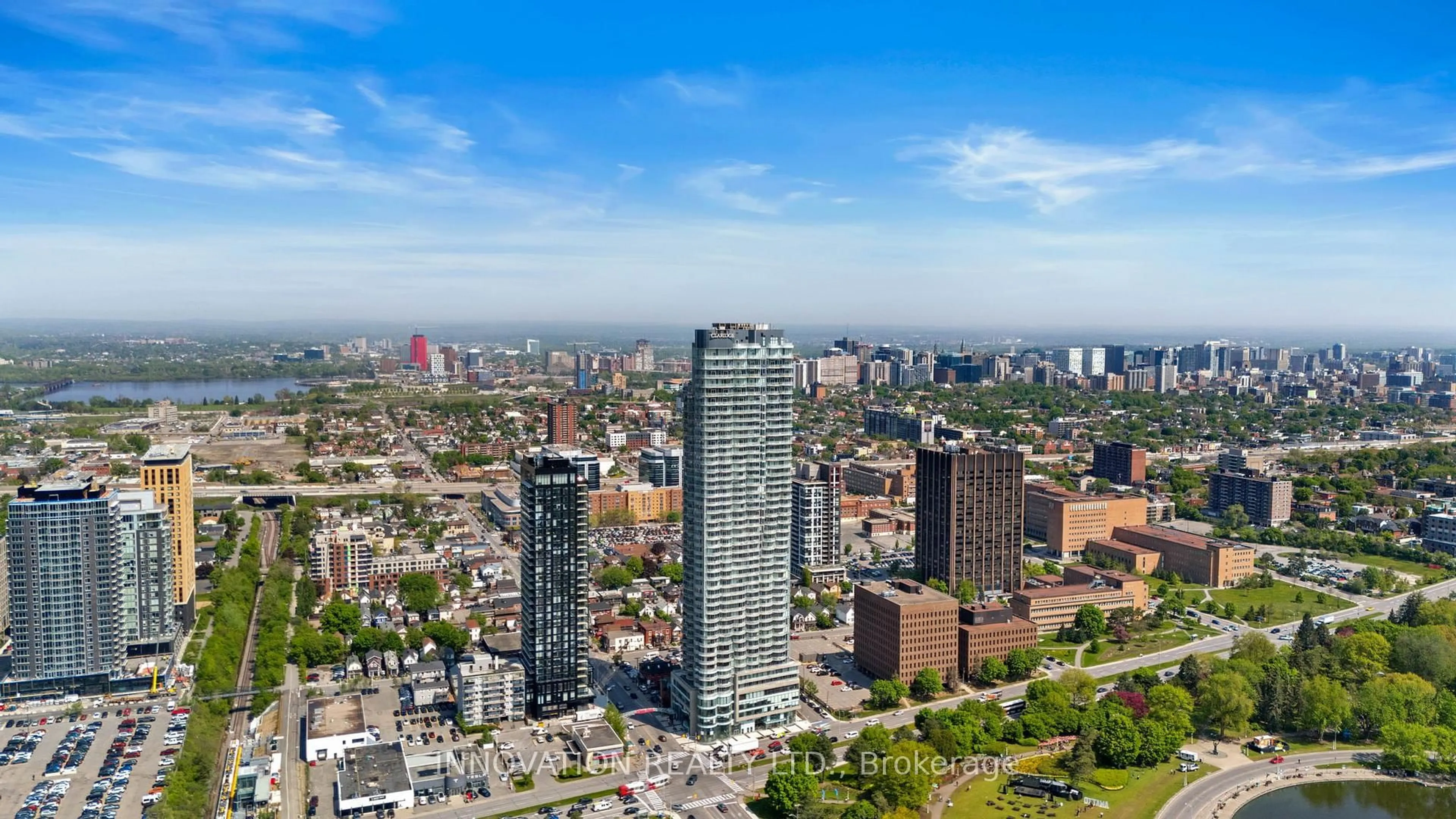 A pic from outside/outdoor area/front of a property/back of a property/a pic from drone, city buildings view from balcony for 805 Carling Ave #701, Ottawa Ontario K1S 5W9