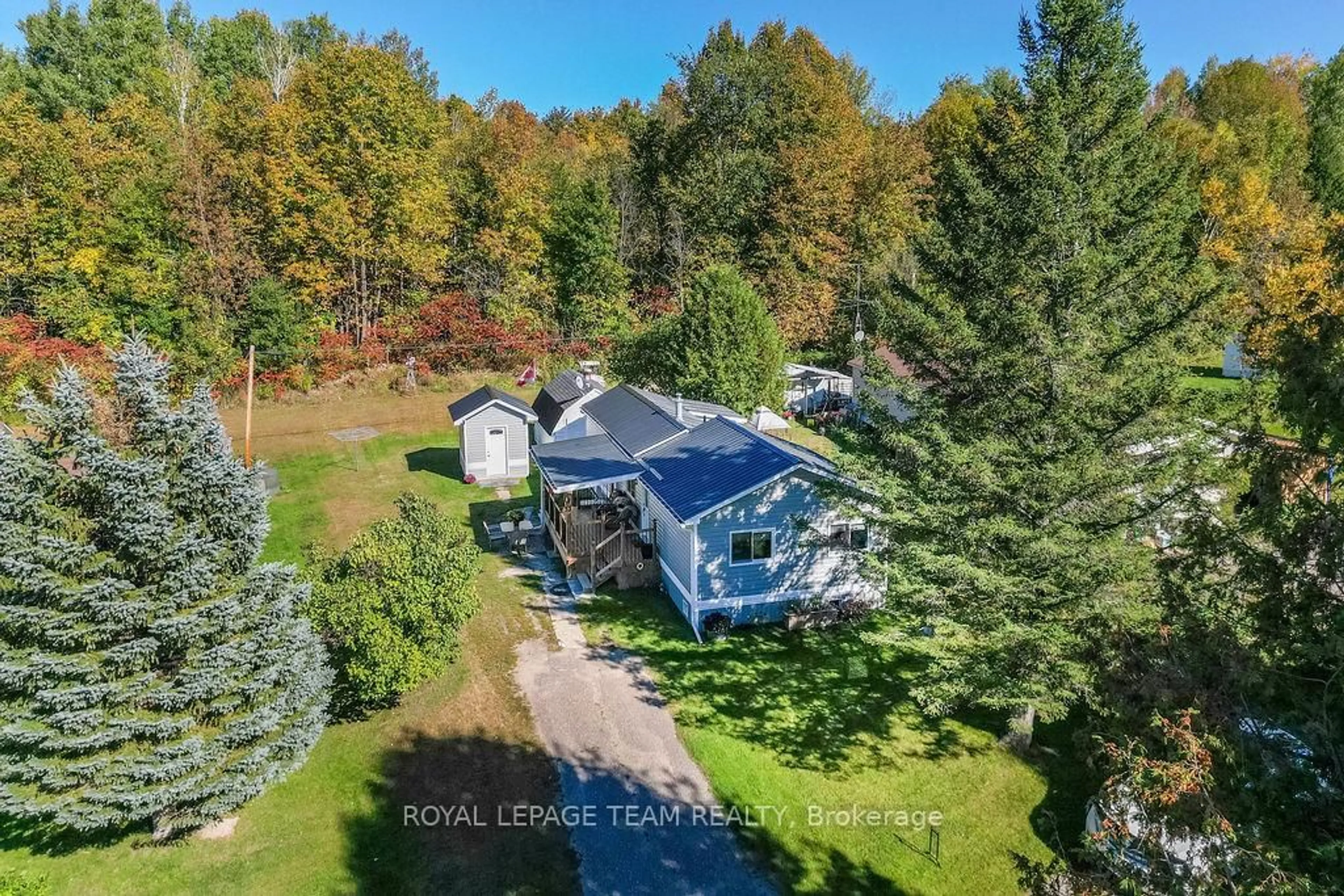 A pic from outside/outdoor area/front of a property/back of a property/a pic from drone, water/lake/river/ocean view for 33 Robert Colin Lane, Cobden Ontario K0J 1K0