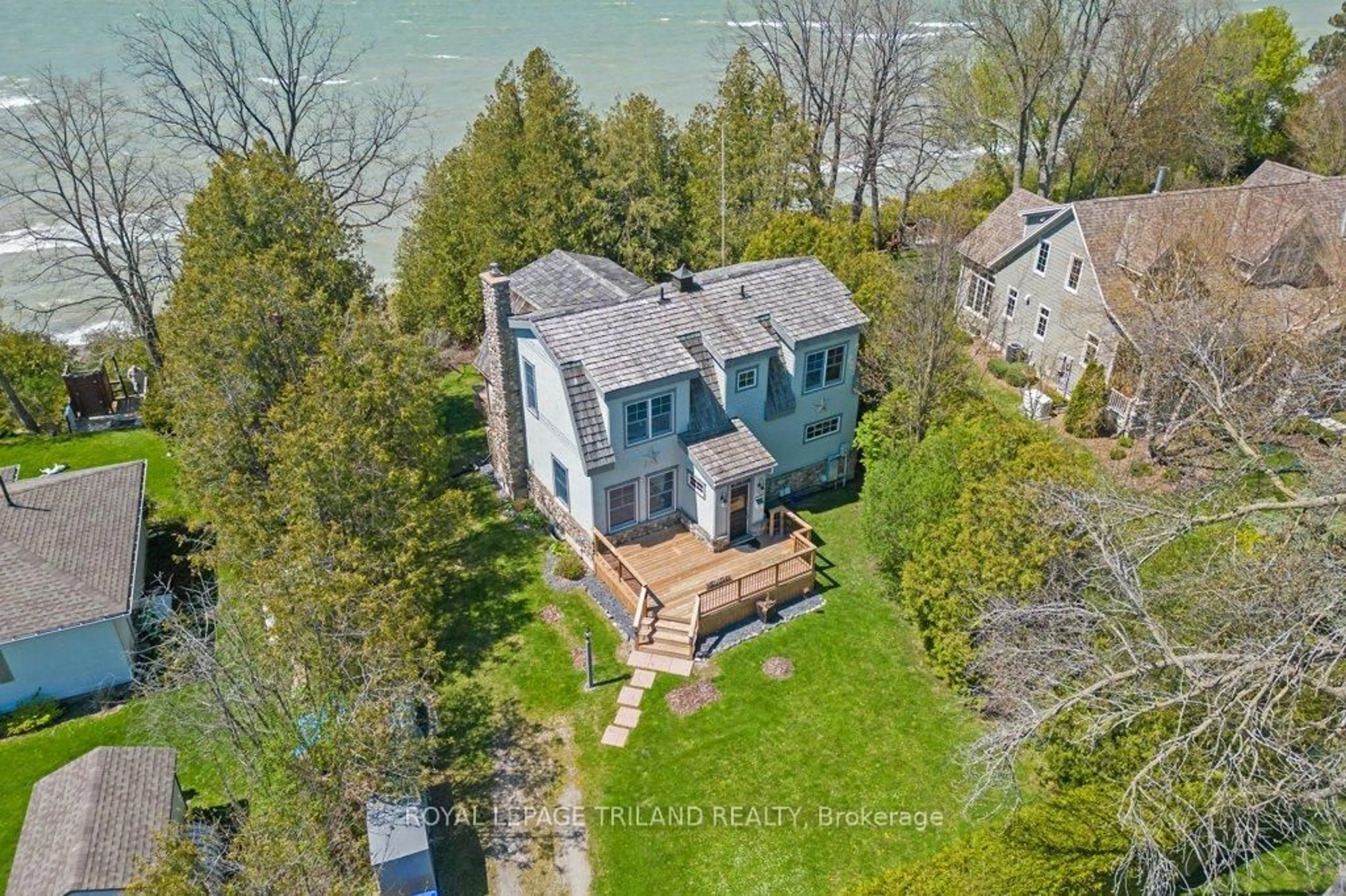 A pic from outside/outdoor area/front of a property/back of a property/a pic from drone, water/lake/river/ocean view for 71641 Old Cedarbank Lane, Bluewater Ontario N0M 1N0