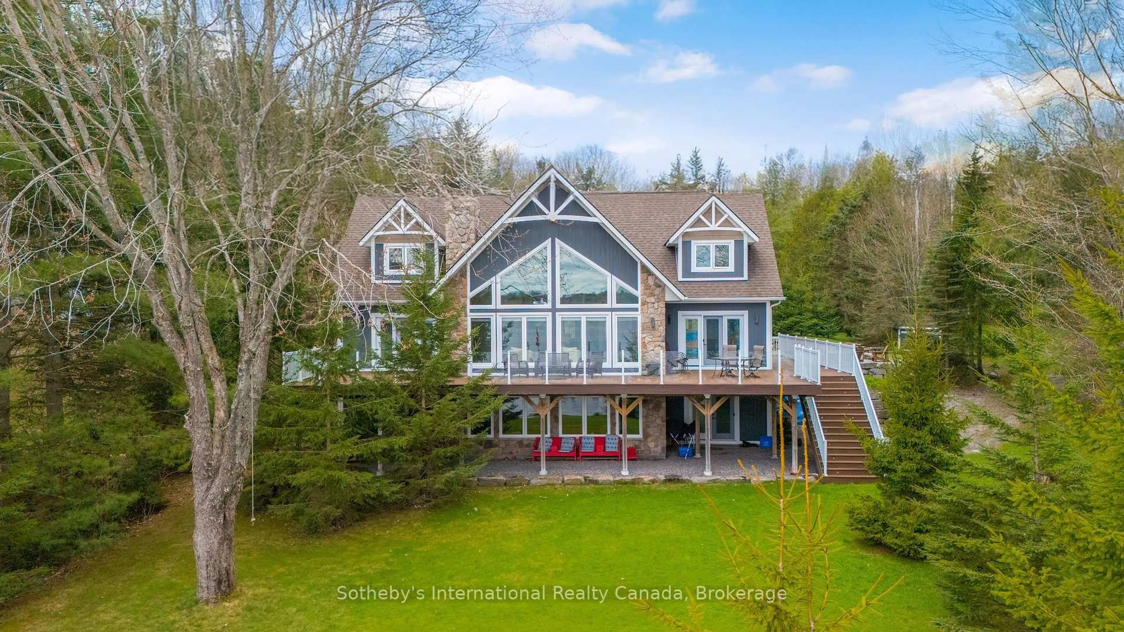 A pic from outside/outdoor area/front of a property/back of a property/a pic from drone, water/lake/river/ocean view for 1492 North Shore Rd #2, Muskoka Lakes Ontario P0B 1M0