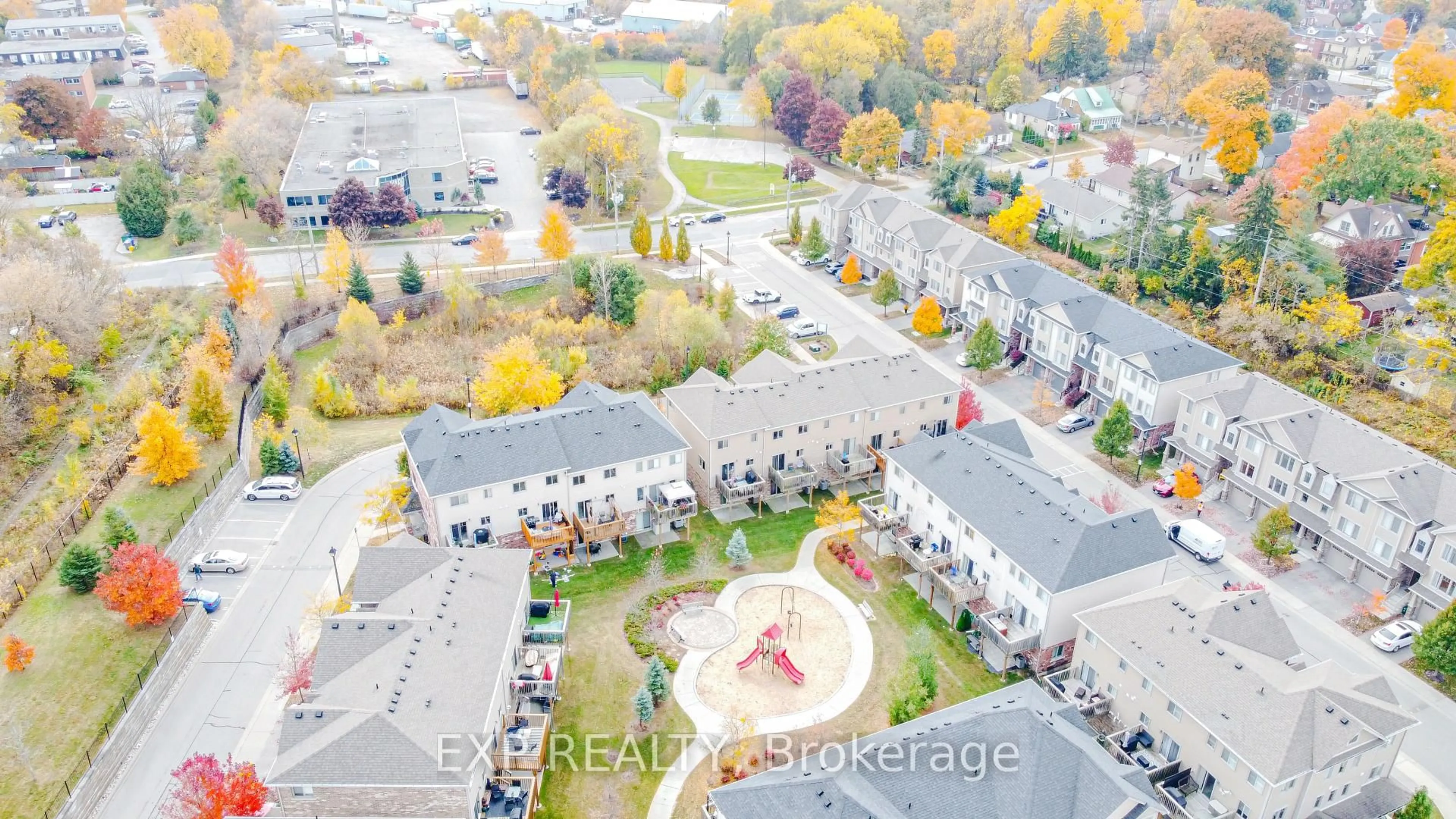 A pic from outside/outdoor area/front of a property/back of a property/a pic from drone, city buildings view from balcony for 750 Lawrence St #37, Cambridge Ontario N3H 0A9