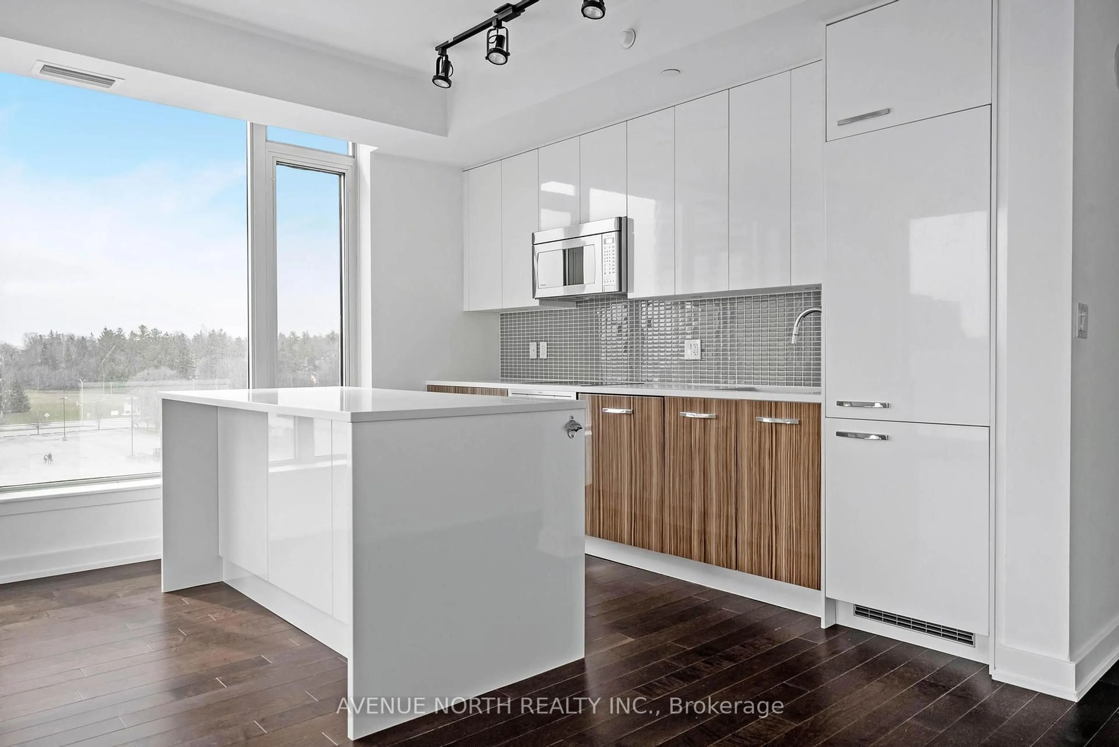 Open concept kitchen, wood/laminate floor for 111 Champagne Ave #509, Ottawa Ontario K1S 5V3