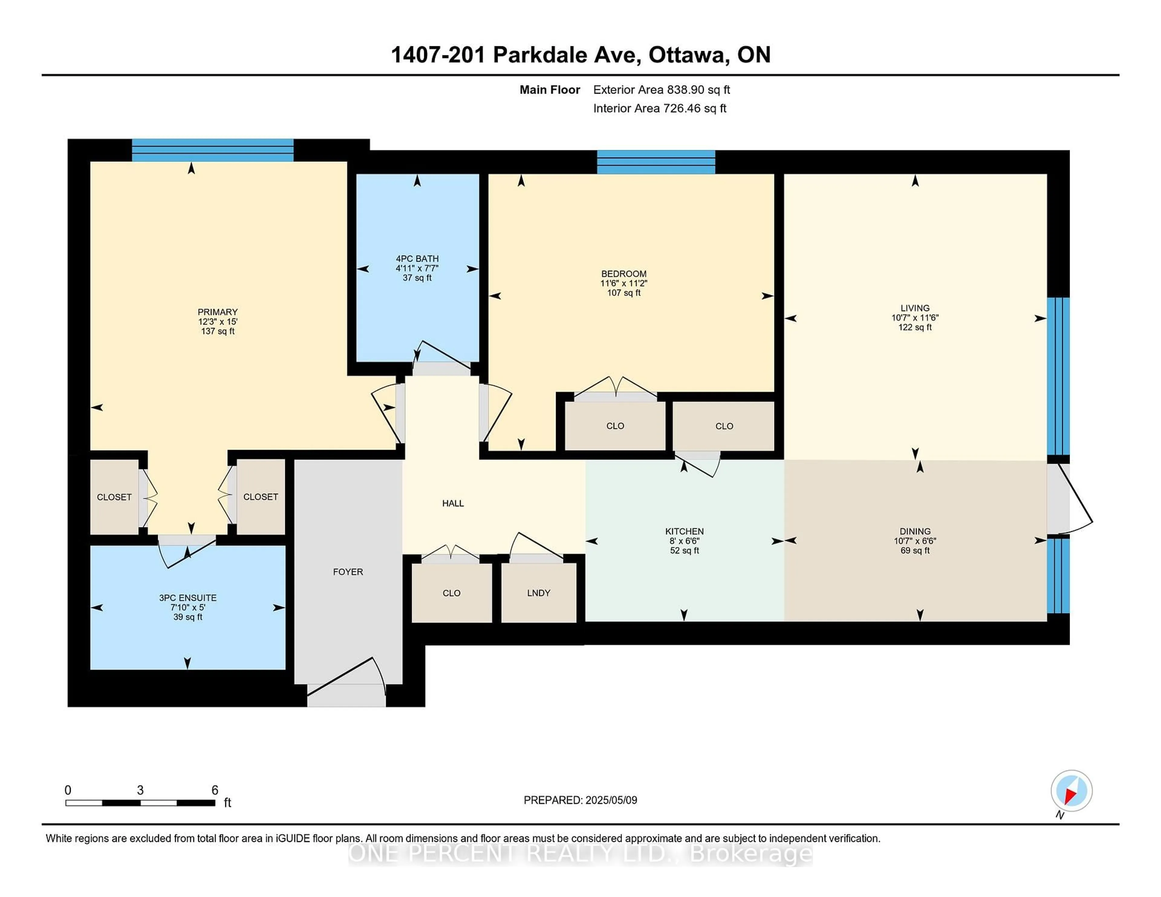 Floor plan for 201 Parkdale Ave #1407, Ottawa Ontario K1Y 1E8