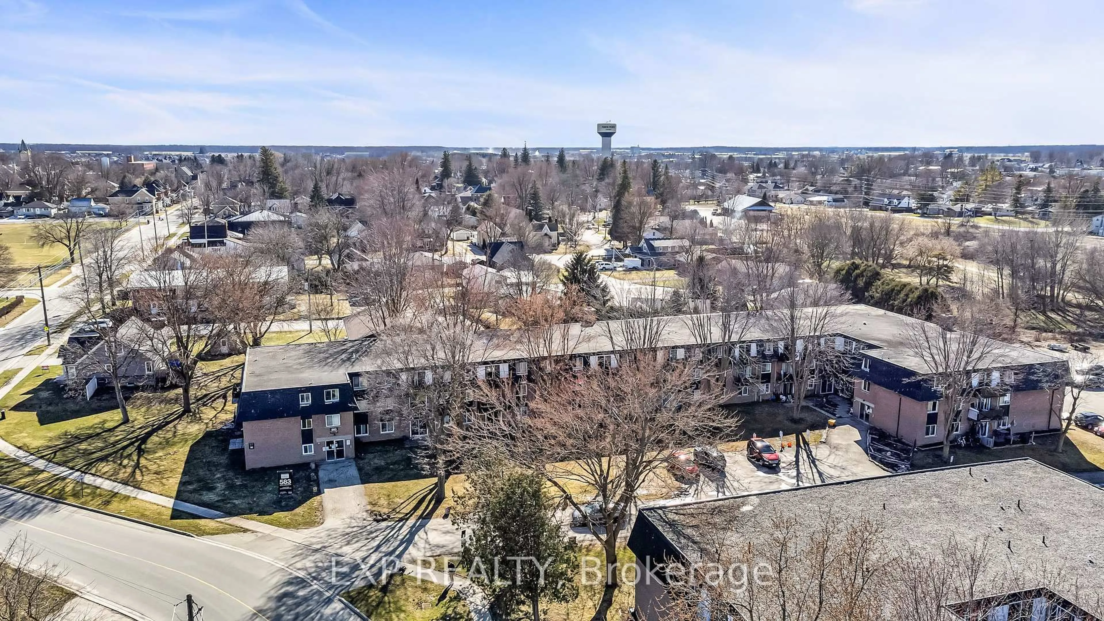 A pic from outside/outdoor area/front of a property/back of a property/a pic from drone, city buildings view from balcony for 583 Barber Ave #3, North Perth Ontario N4W 1S5