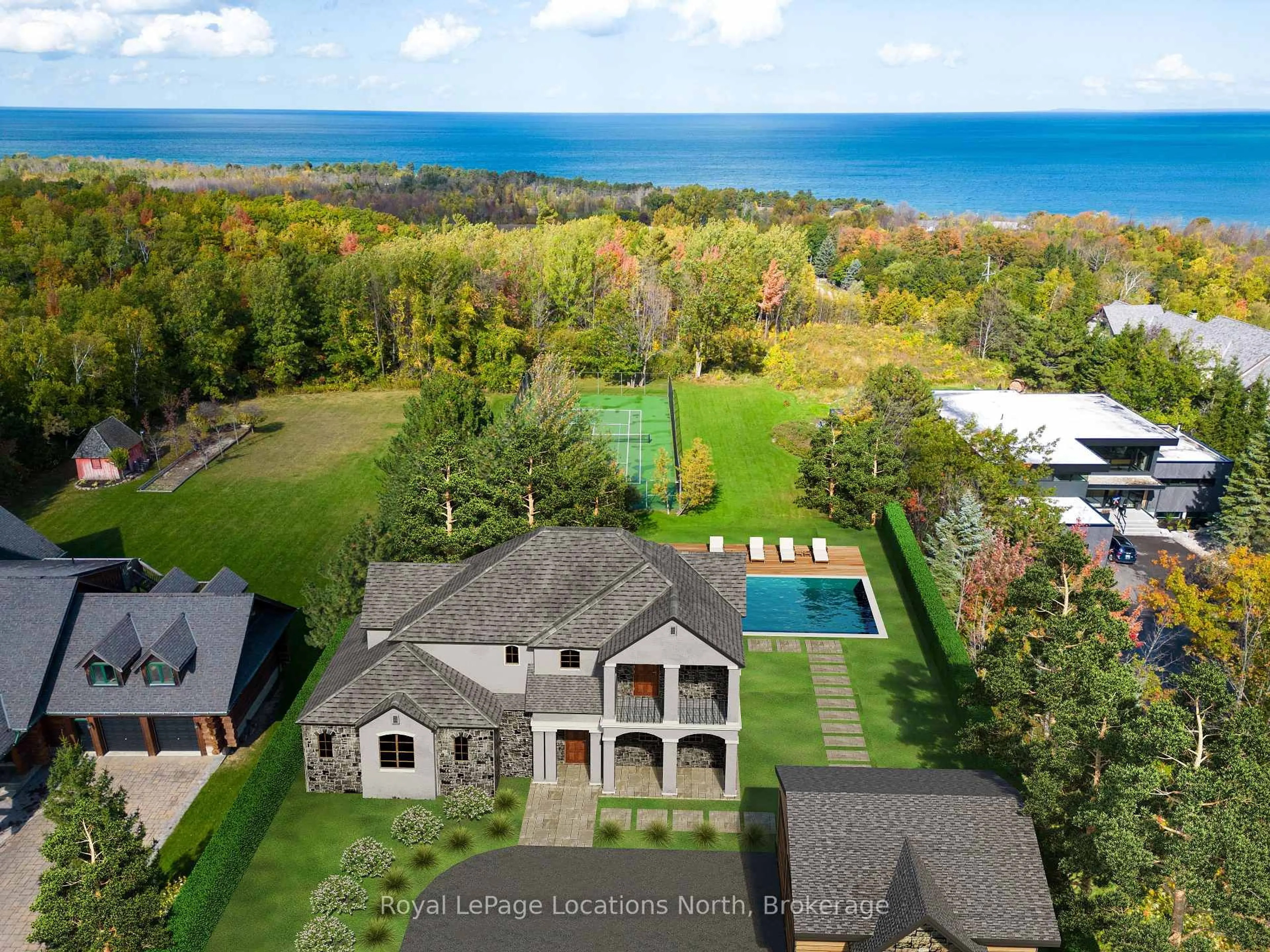 A pic from outside/outdoor area/front of a property/back of a property/a pic from drone, water/lake/river/ocean view for 107 Margaret Dr, Blue Mountains Ontario L9Y 0T5