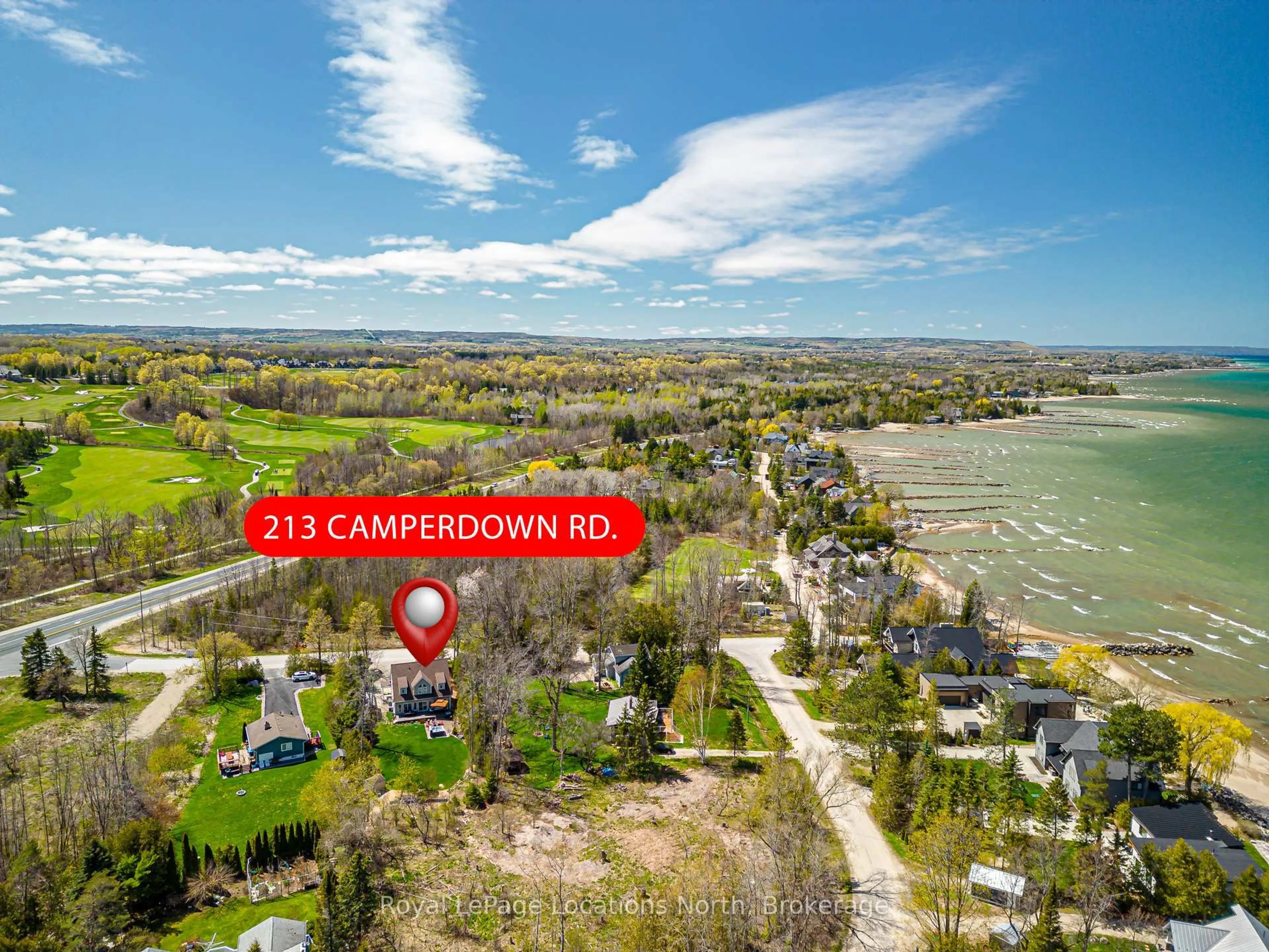 A pic from outside/outdoor area/front of a property/back of a property/a pic from drone, water/lake/river/ocean view for 213 Camperdown Rd, Blue Mountains Ontario N0H 1J0