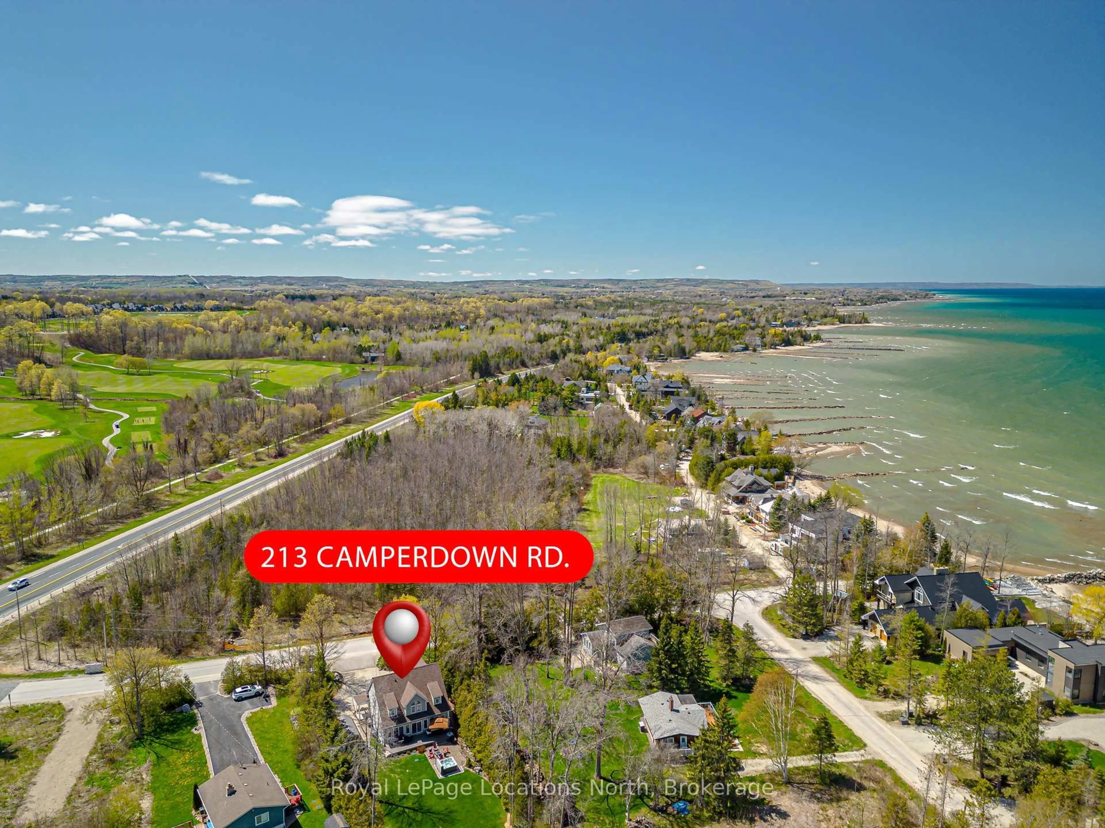 A pic from outside/outdoor area/front of a property/back of a property/a pic from drone, water/lake/river/ocean view for 213 Camperdown Rd, Blue Mountains Ontario N0H 1J0