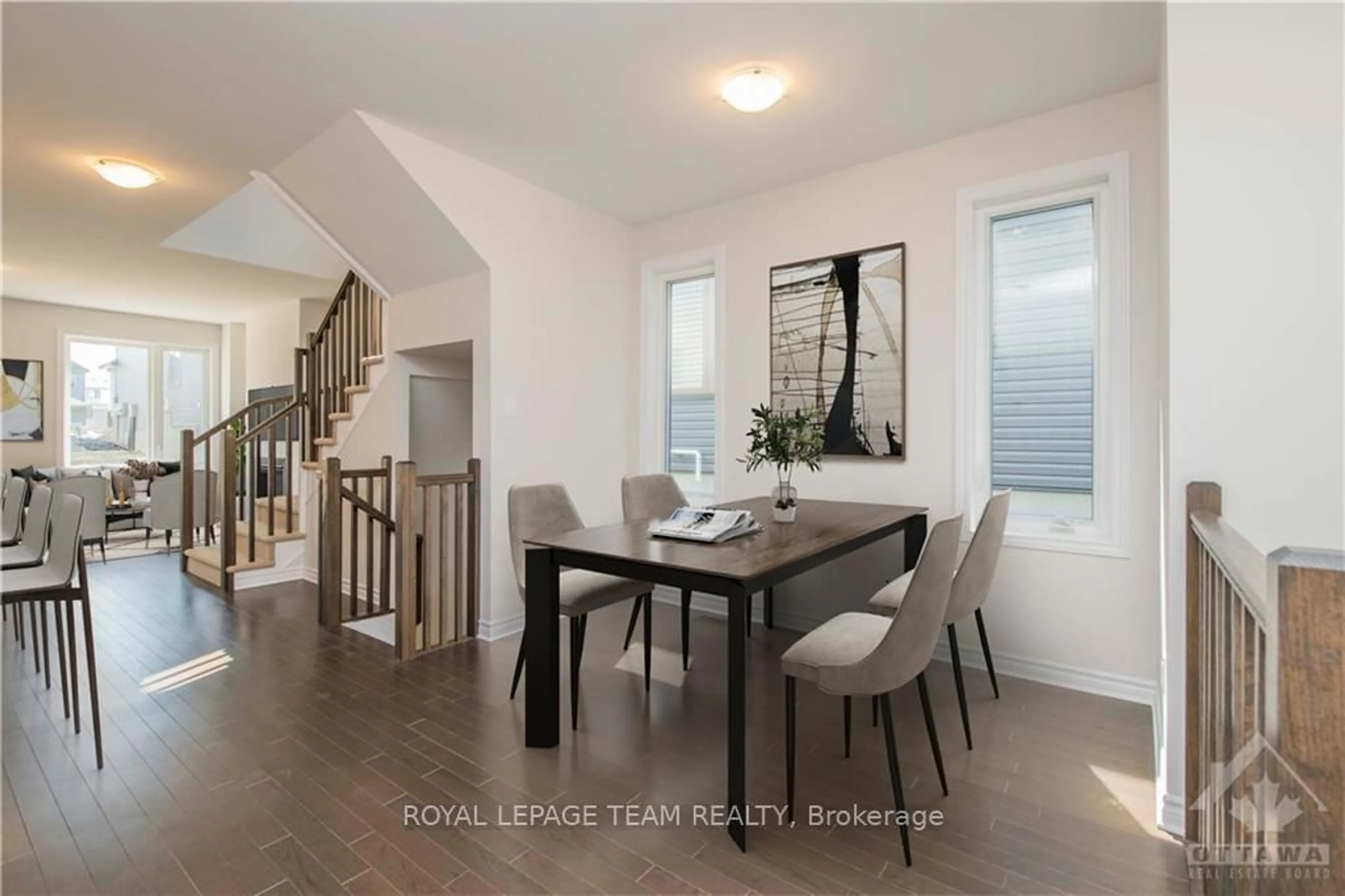 Dining room, wood/laminate floor for 25 Atop Lane, Ottawa Ontario K1X 1G6