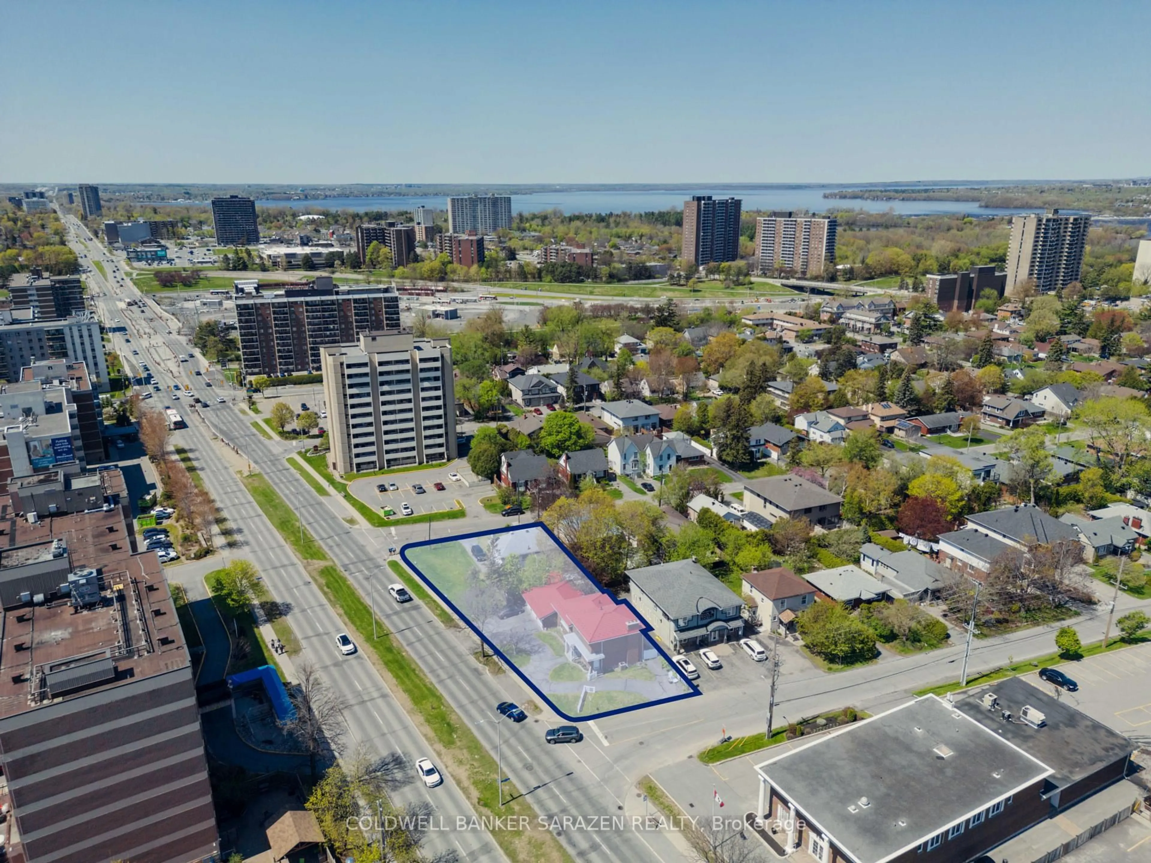 A pic from outside/outdoor area/front of a property/back of a property/a pic from drone, city buildings view from balcony for 2315 Carling Ave, Ottawa Ontario K2B 7G6
