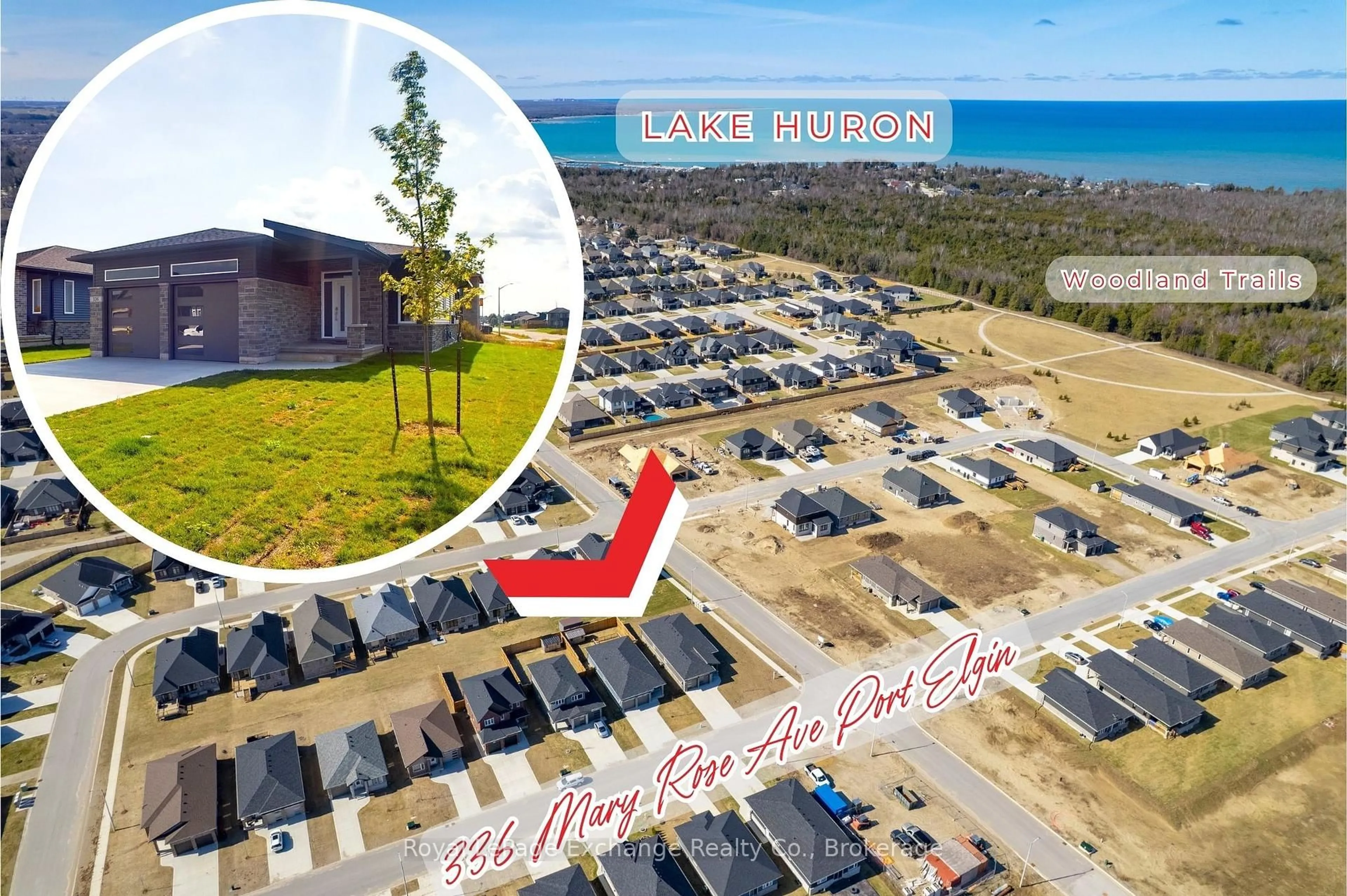 A pic from outside/outdoor area/front of a property/back of a property/a pic from drone, water/lake/river/ocean view for 336 Mary Rose Ave, Saugeen Shores Ontario N0H 2C3