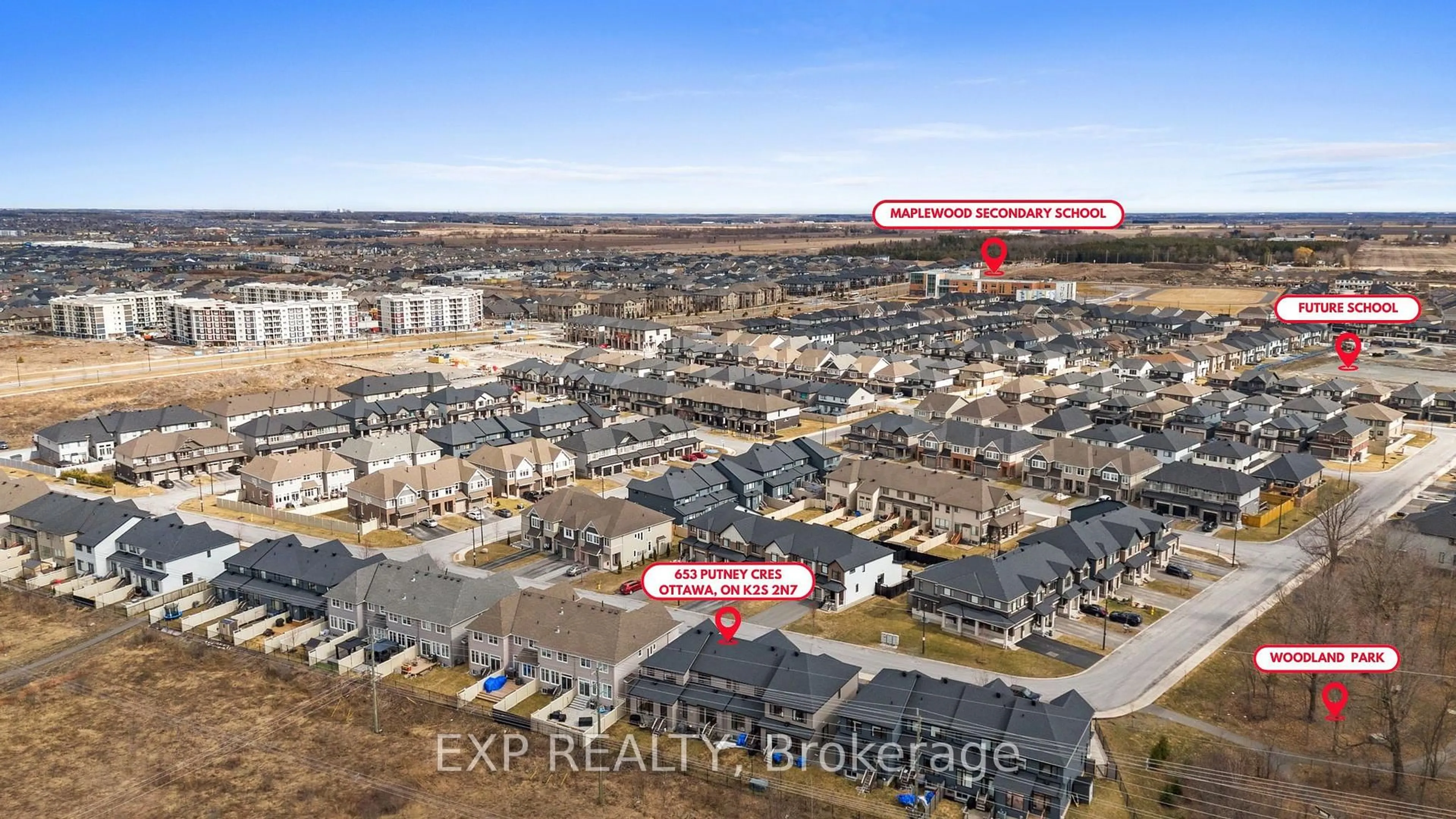 A pic from outside/outdoor area/front of a property/back of a property/a pic from drone, unknown for 653 Putney Cres, Ottawa Ontario K2S 2N7