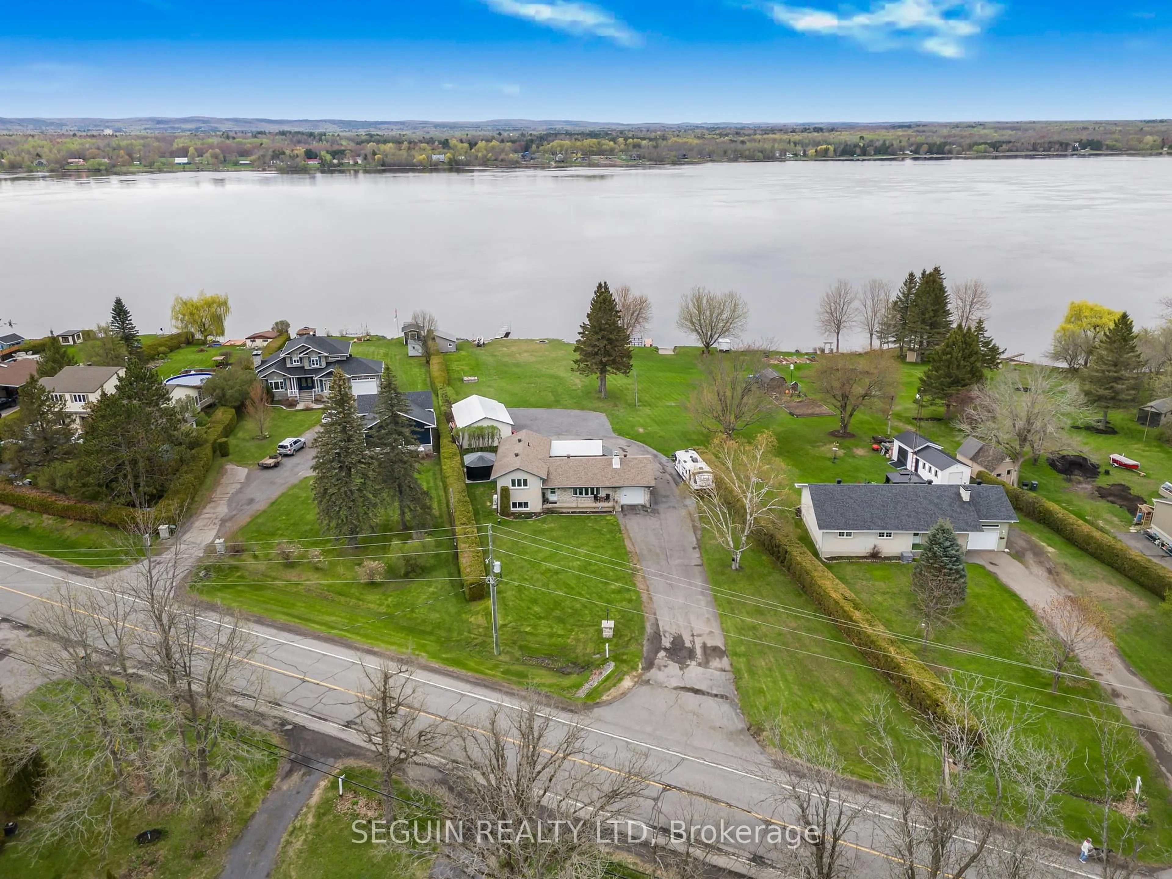 A pic from outside/outdoor area/front of a property/back of a property/a pic from drone, water/lake/river/ocean view for 3595 Front Rd, East Hawkesbury Ontario K6A 2W5